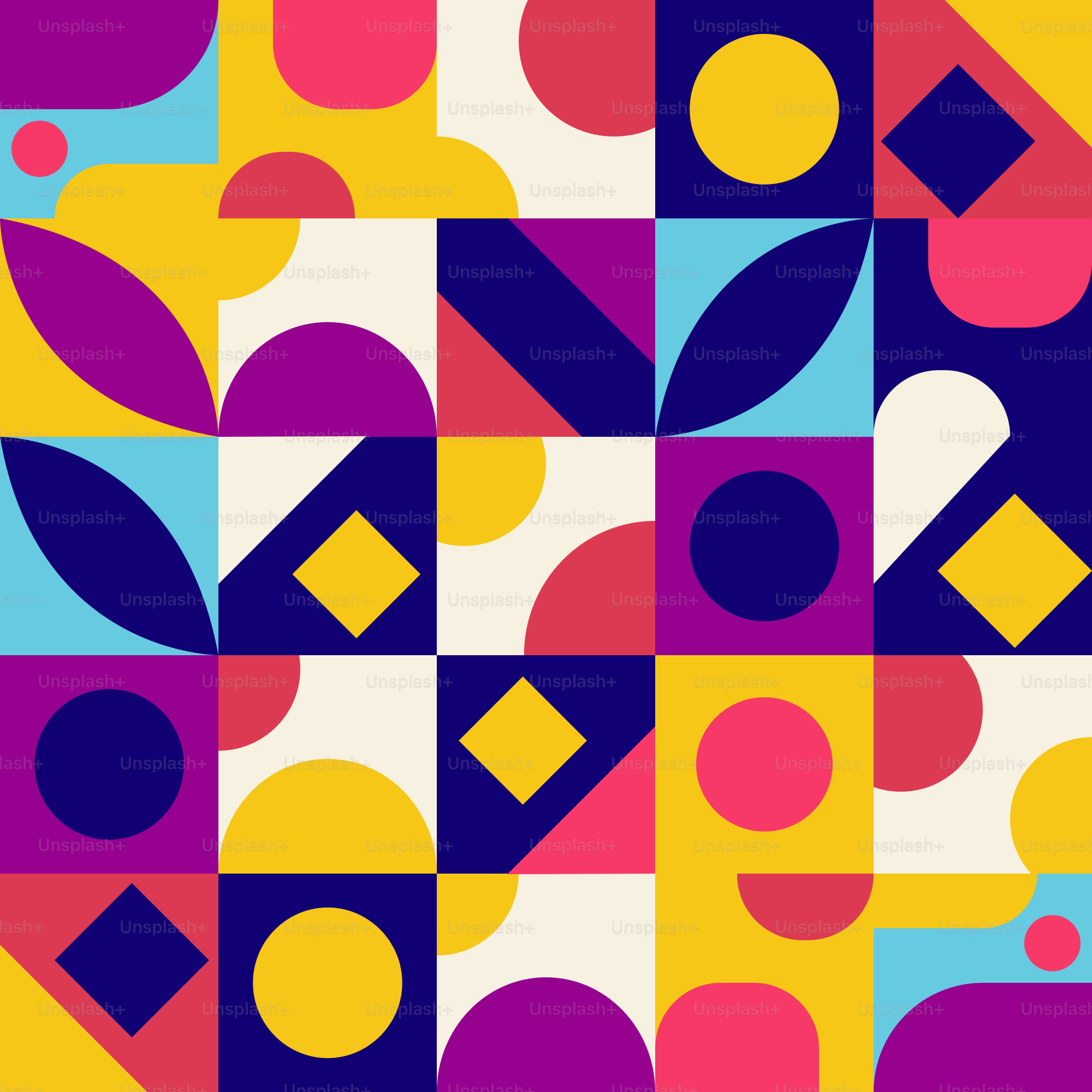 A colorful abstract pattern with circles and squares