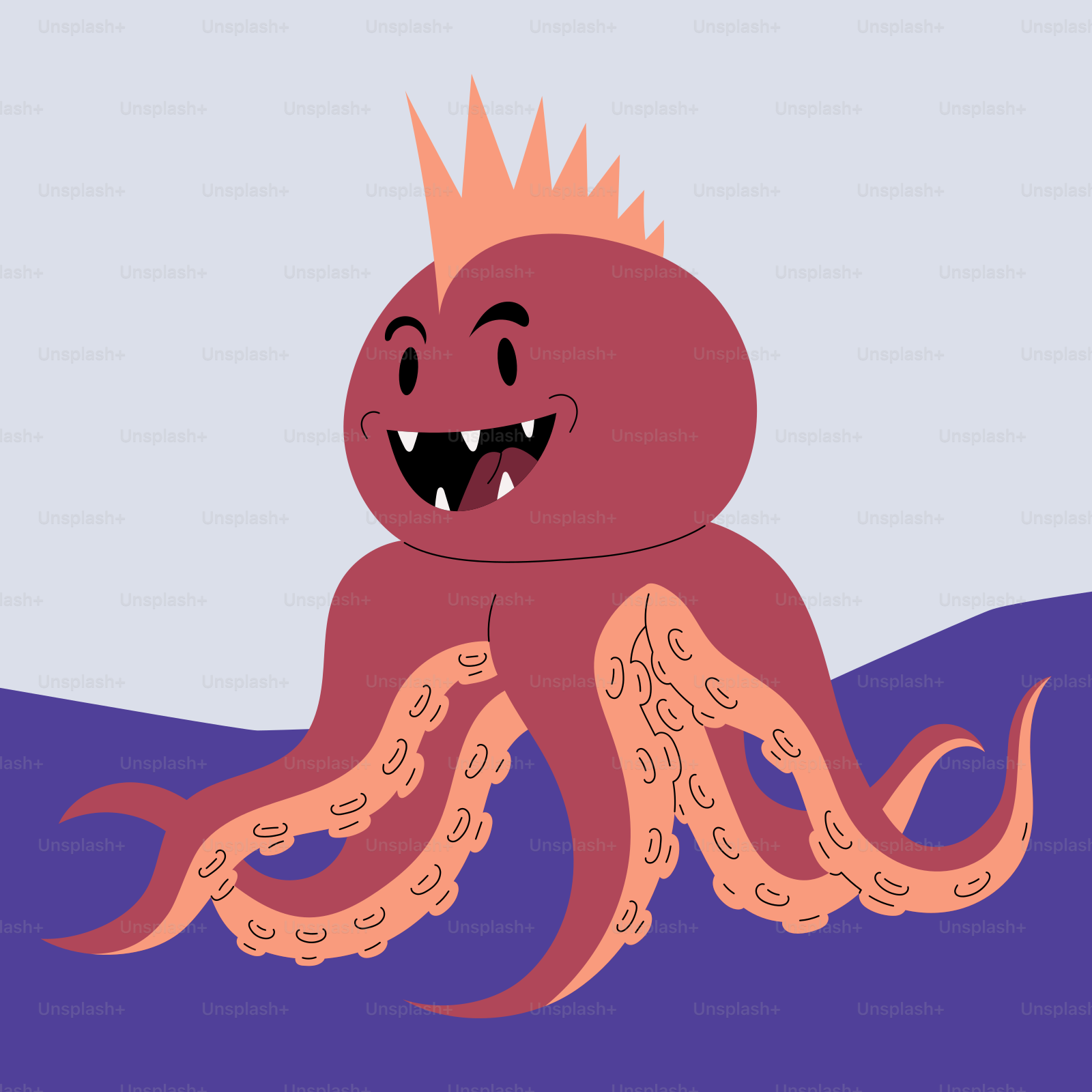 An octopus with a crown on its head