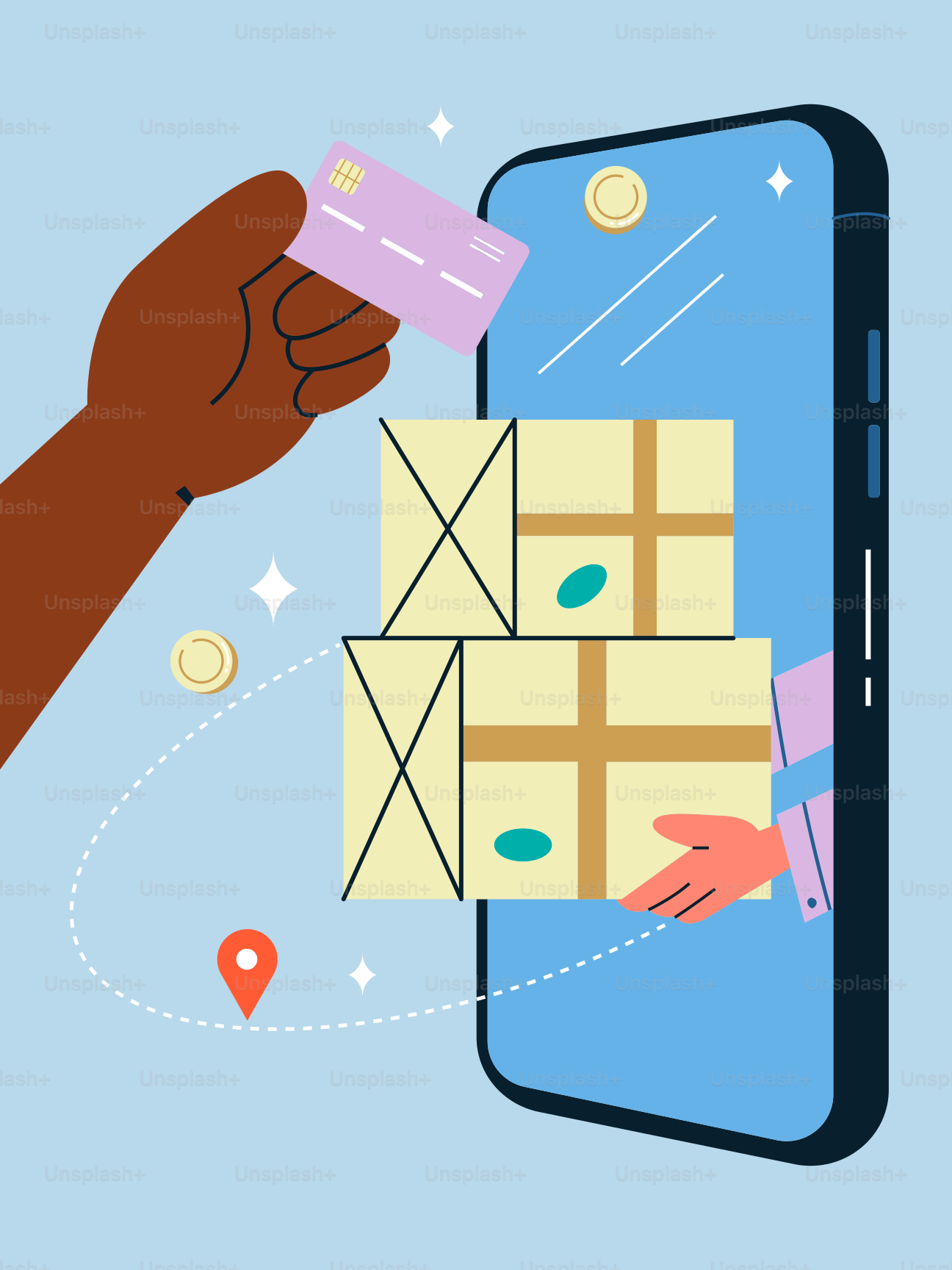 A hand holding a credit card over a phone