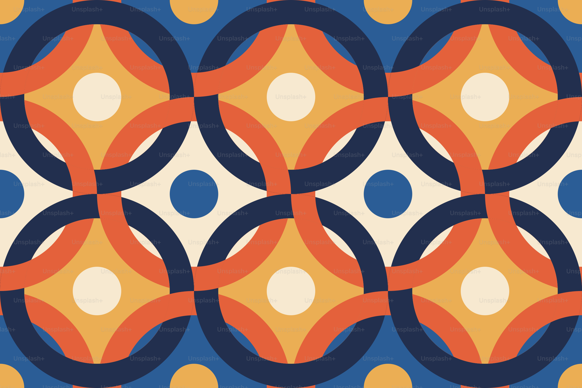 Un motif avec des cercles et des points sur fond bleu