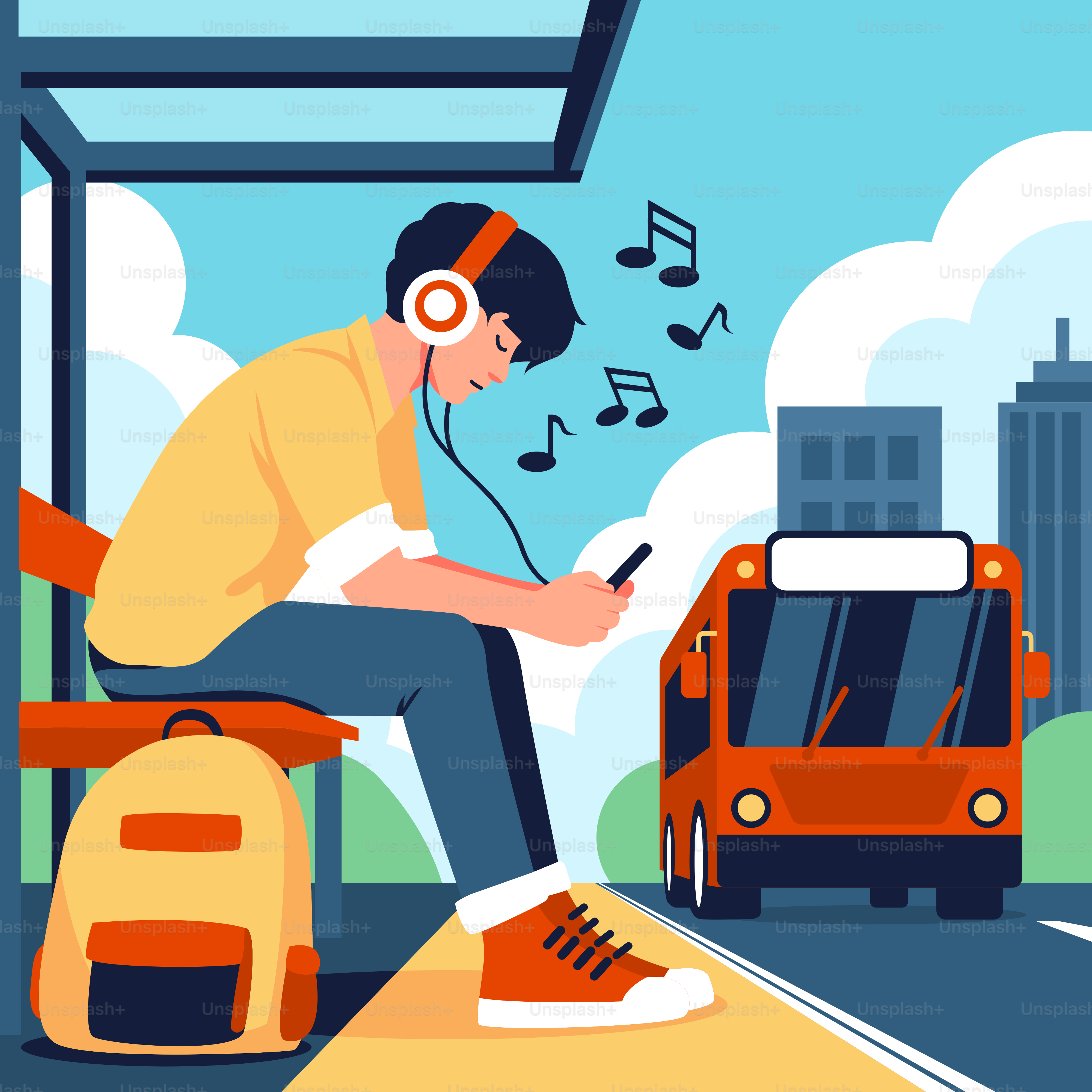 A man sitting on a bench listening to music