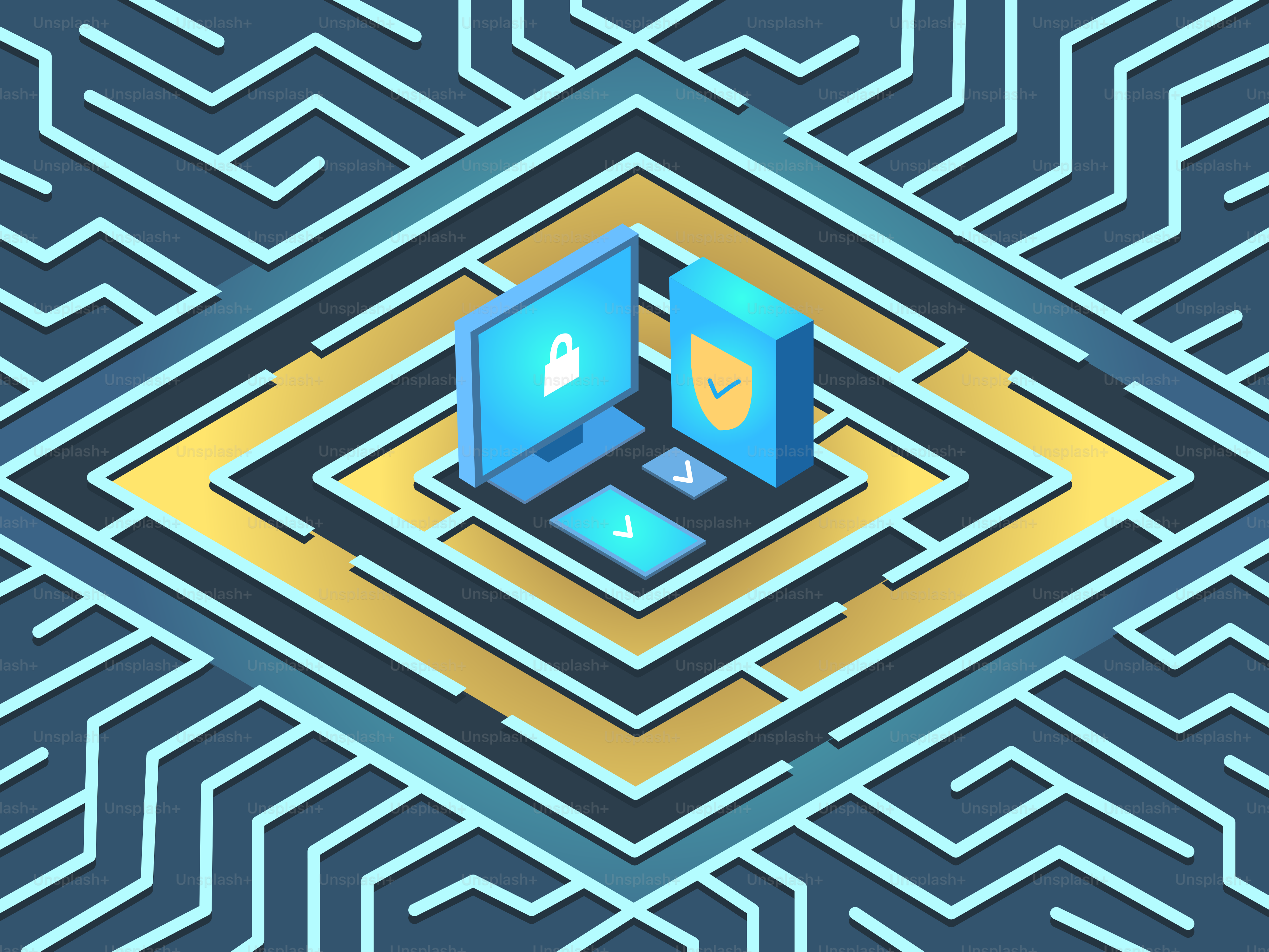 A computer screen with a maze in the middle