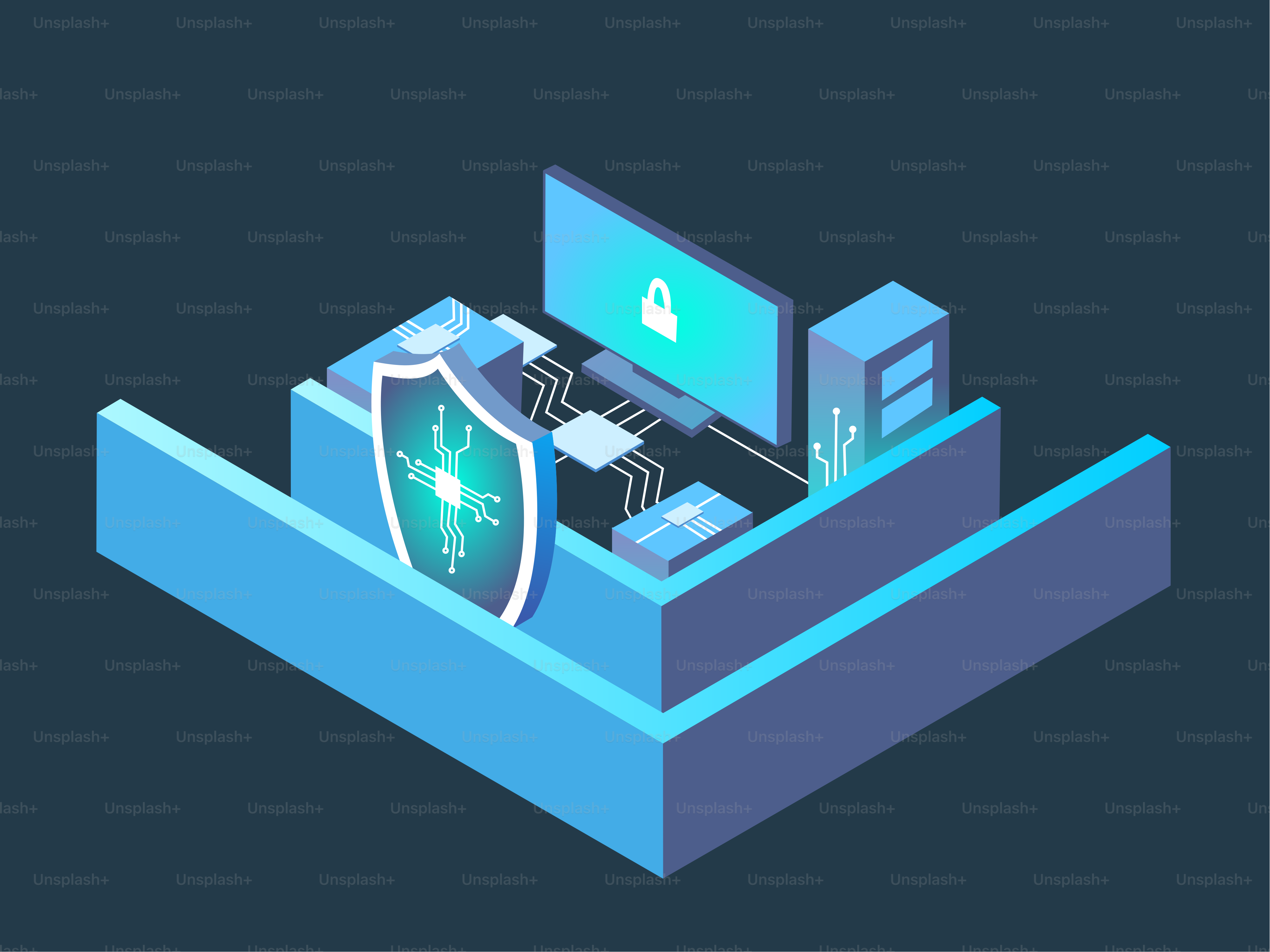 A computer with a shield on top of it