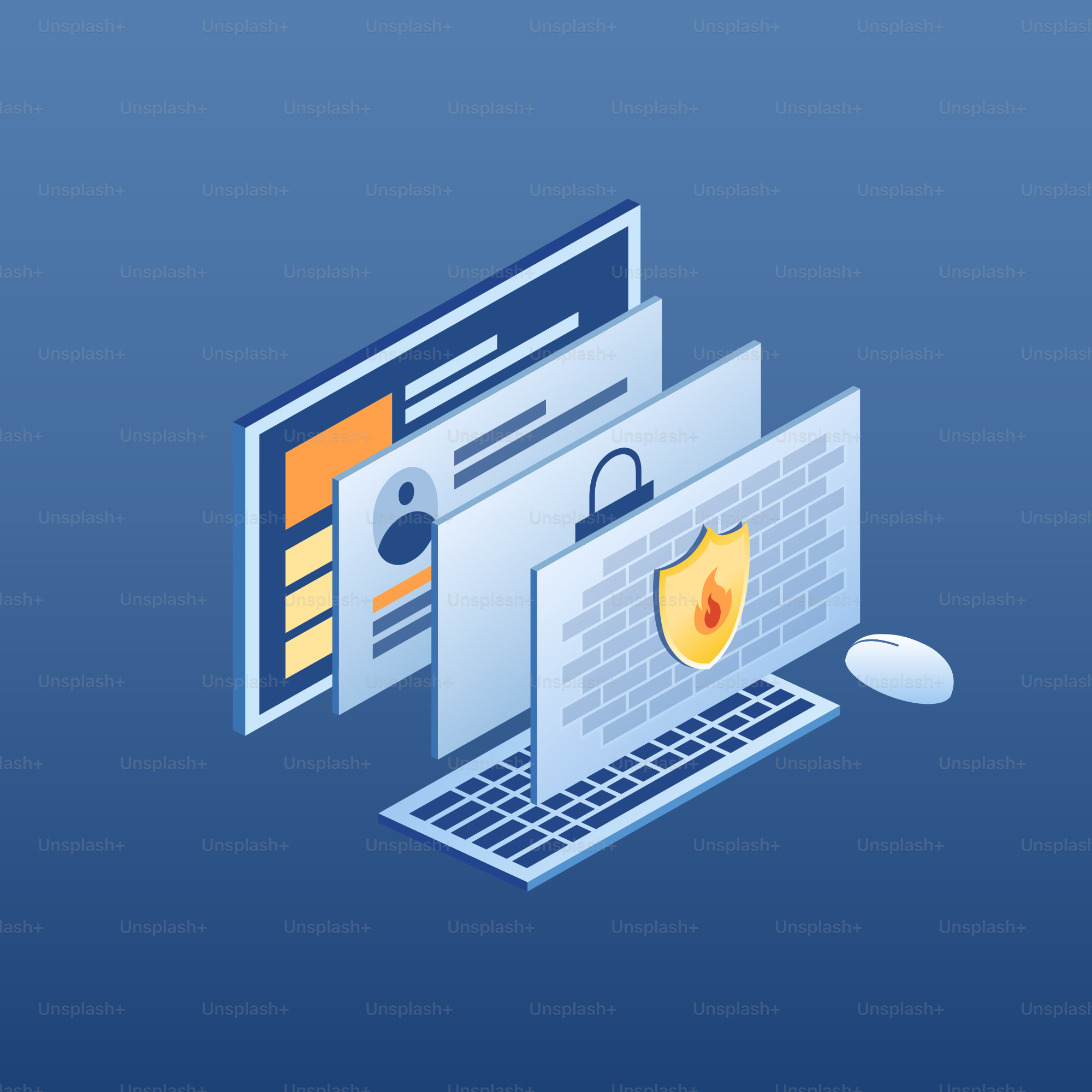 A laptop with a shield on the screen