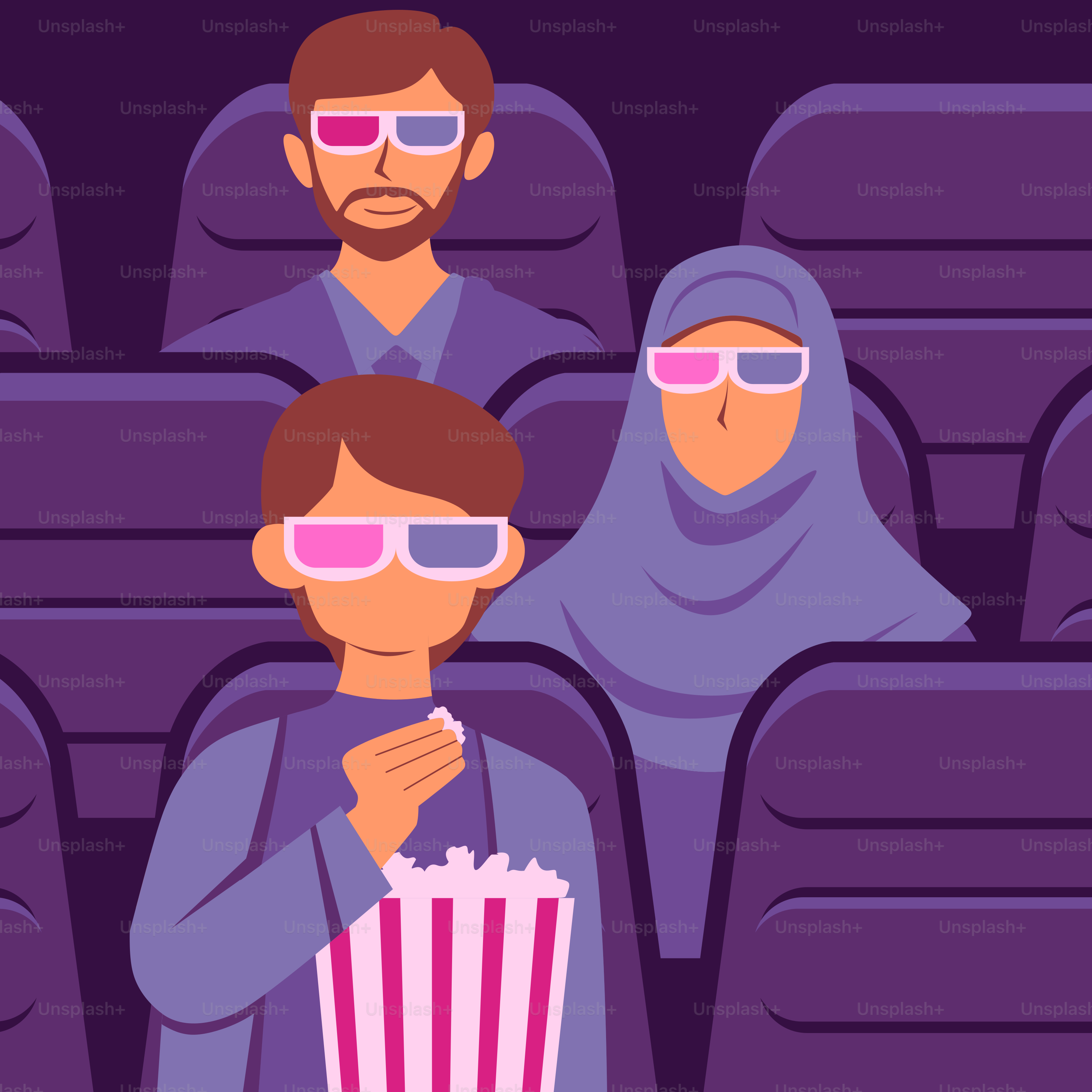 Eine Gruppe von Menschen mit 3D-Brillen, die einen Film ansehen