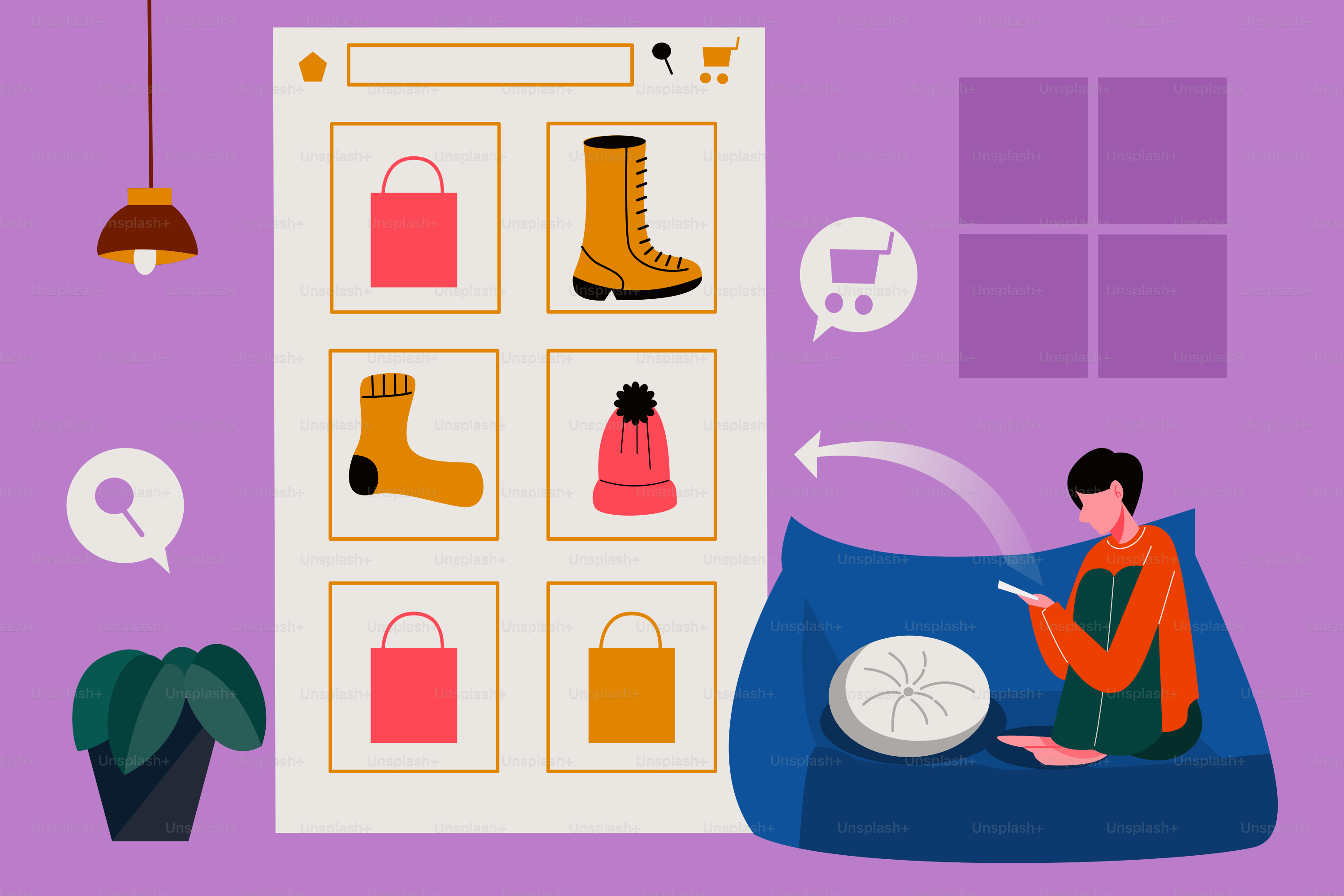 A man sitting on a bean bag chair in front of a purple wall