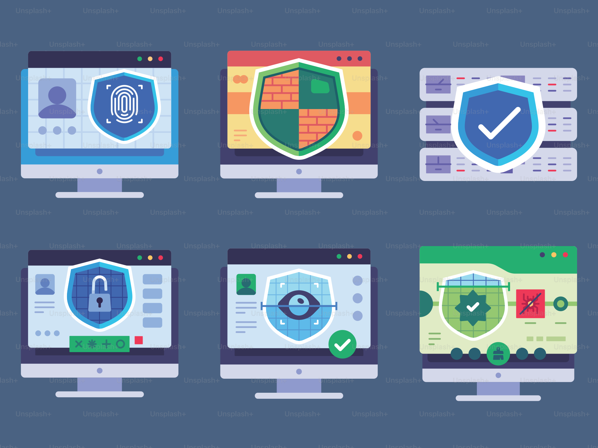 A set of flat icons depicting different types of computers