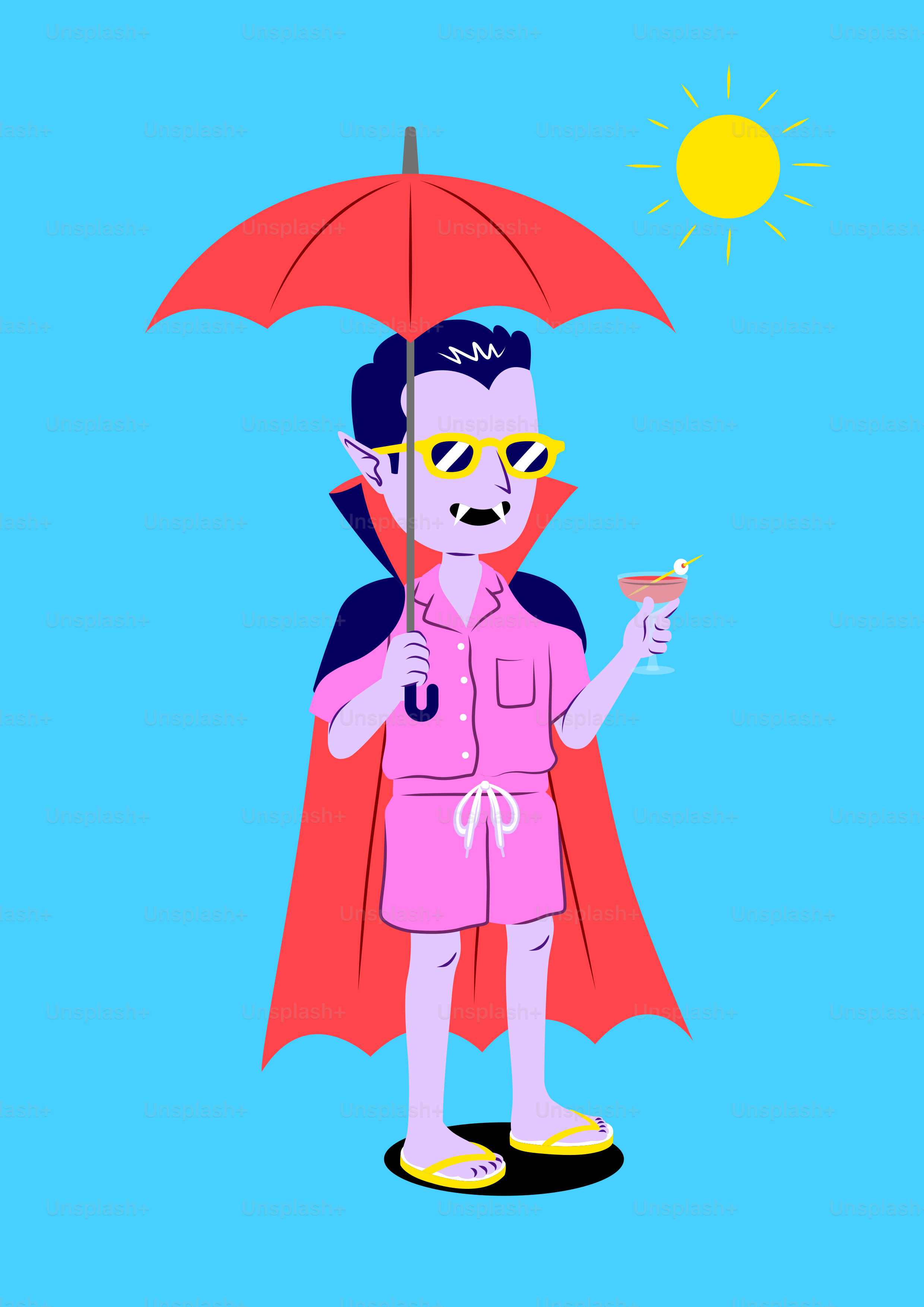 A cartoon of a man with a red umbrella