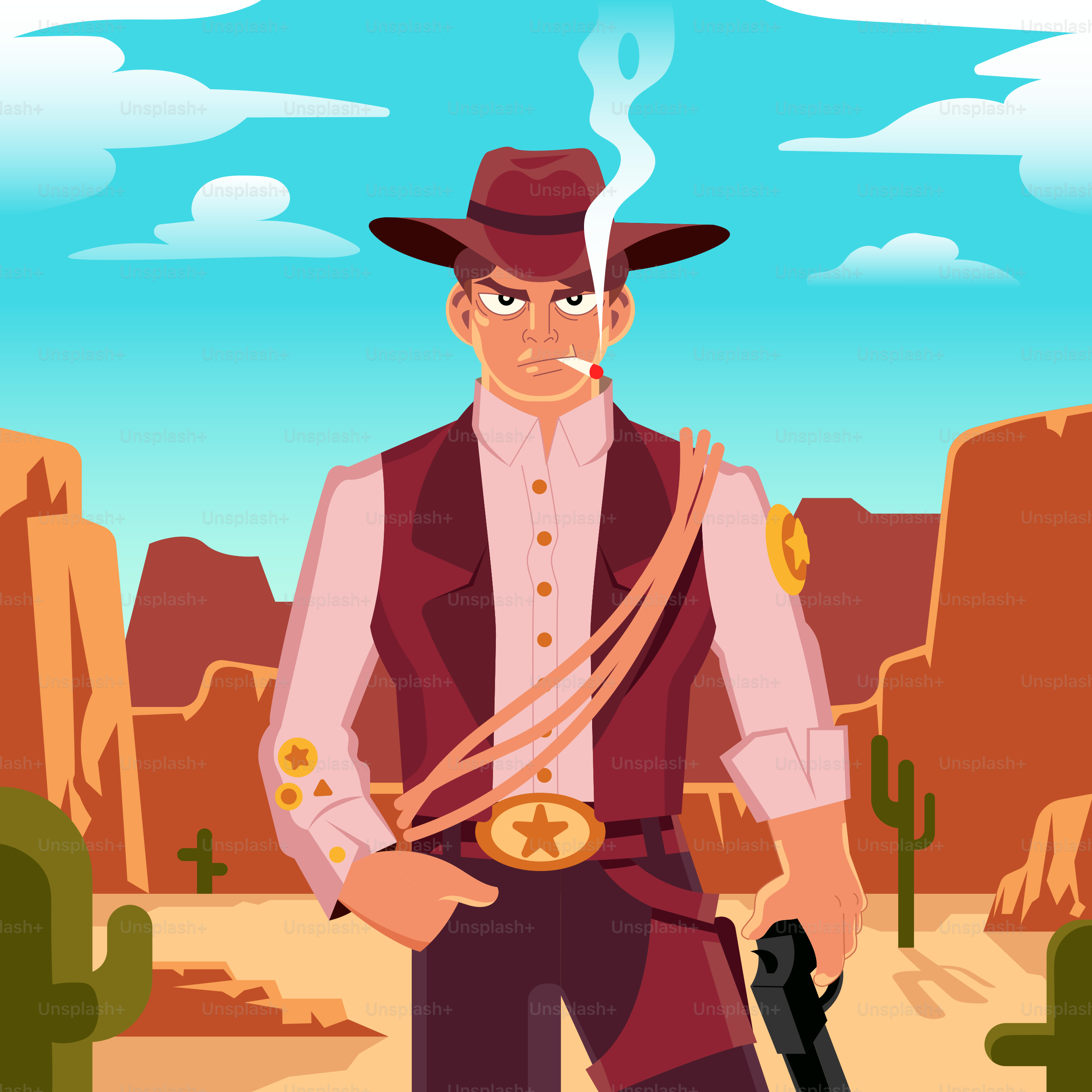 A man in a cowboy outfit holding a gun