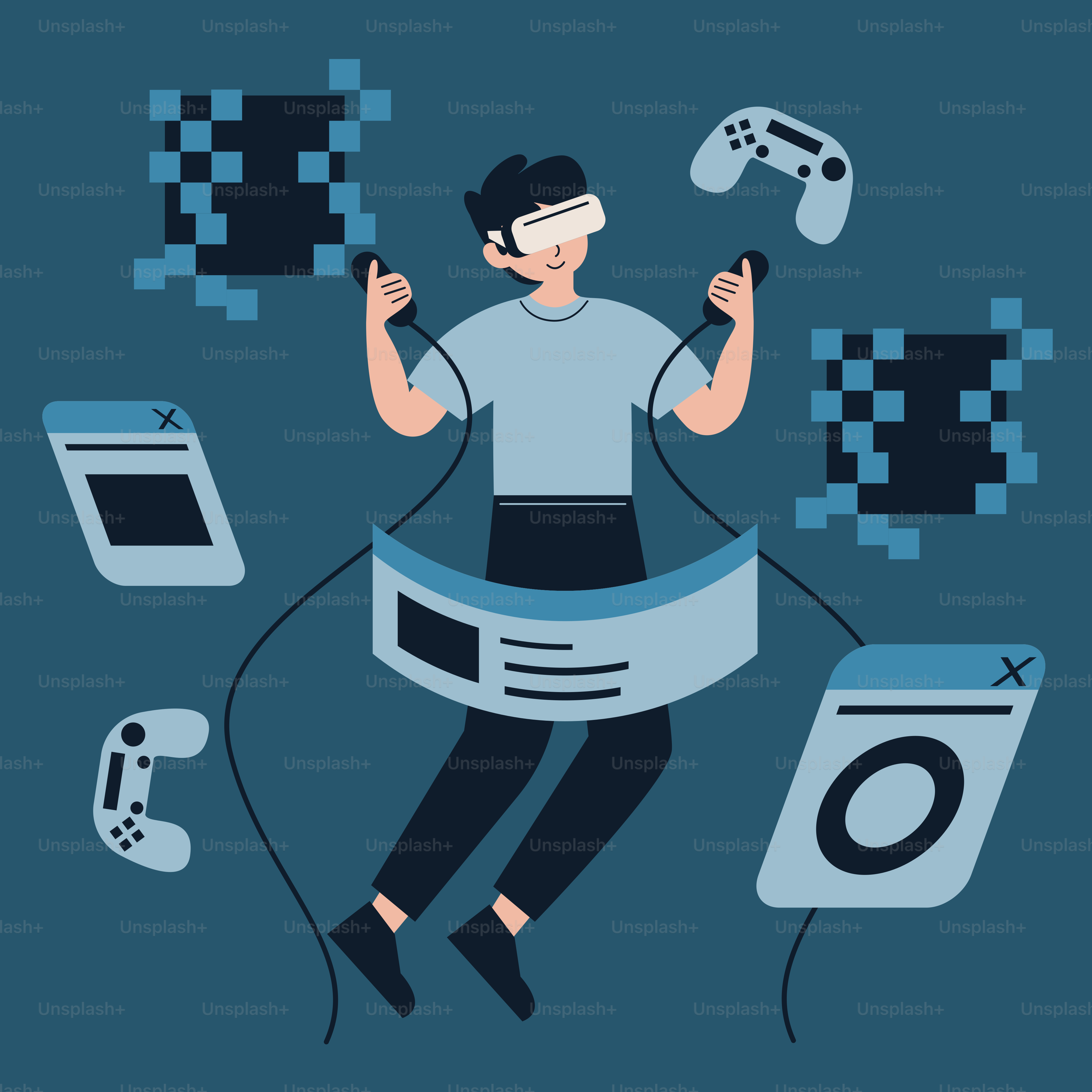 A man sitting on top of a couch surrounded by electronics