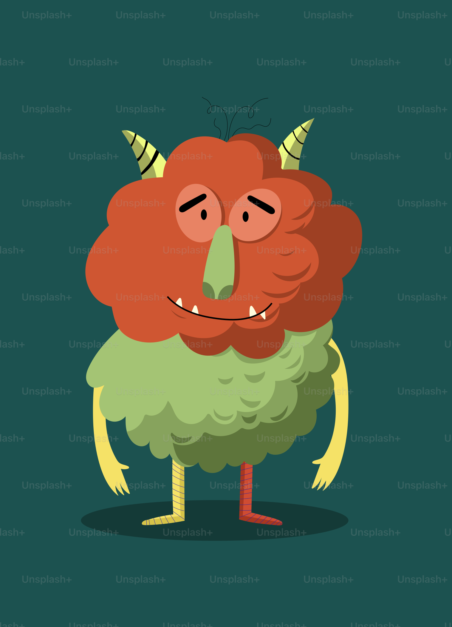 Um personagem de desenho animado com chifres e chifres na cabeça