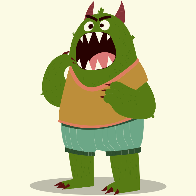 A green monster with a big mouth and big teeth