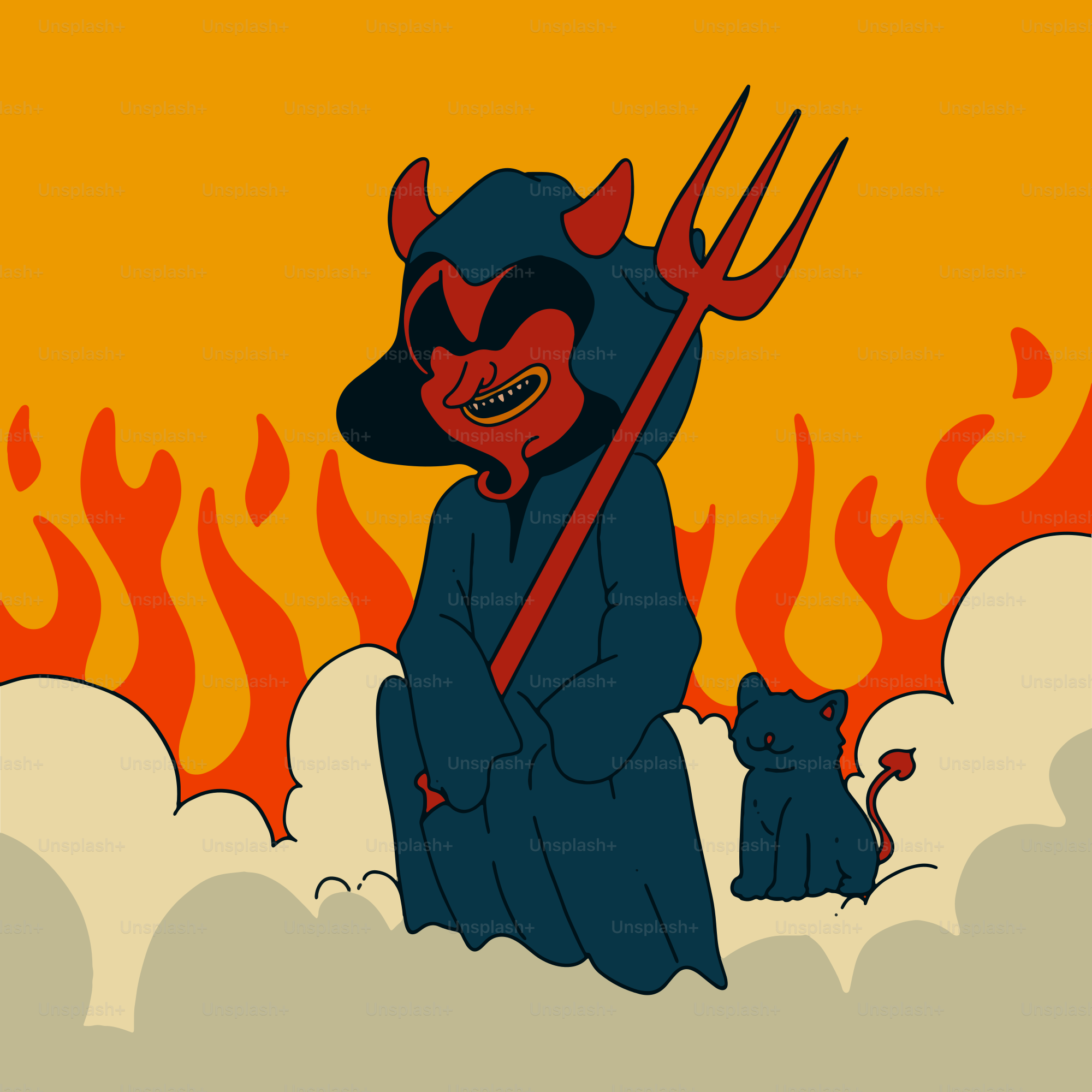 A cartoon of a demon holding a pitchfork