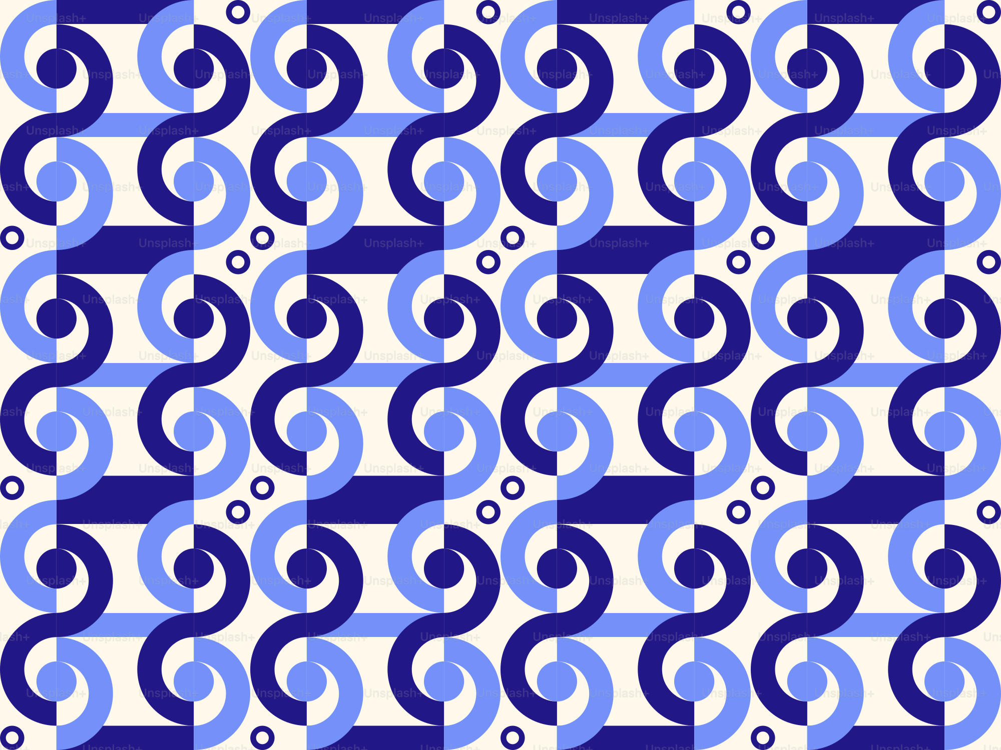 A blue and white geometric pattern with circles