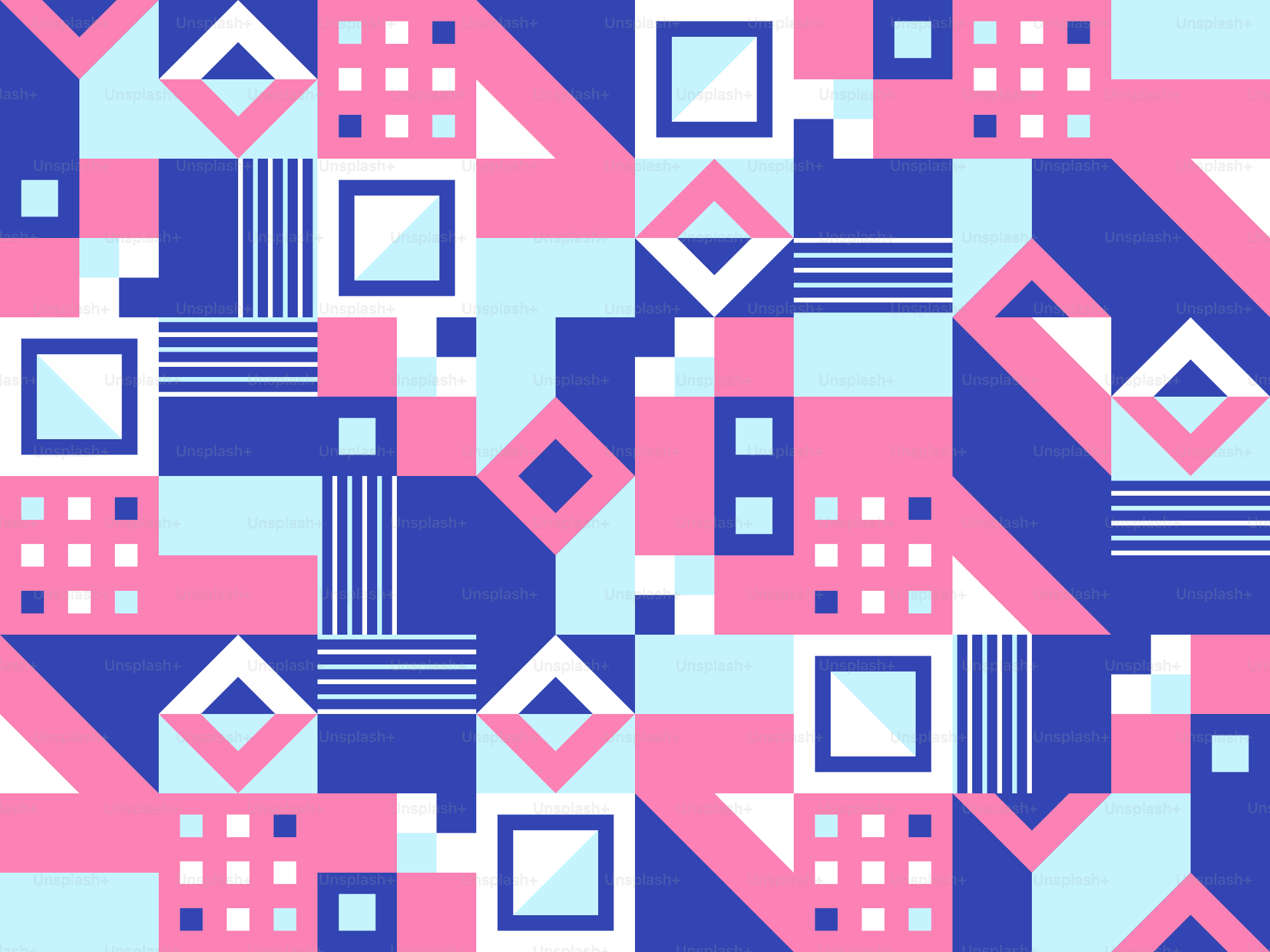 A blue and pink abstract pattern with squares and rectangles