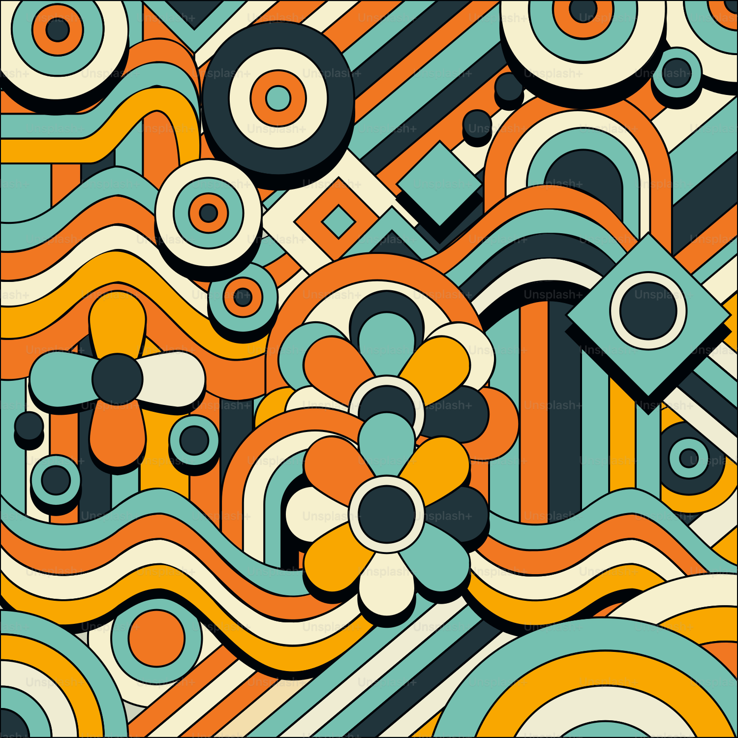 A colorful abstract pattern with circles and lines