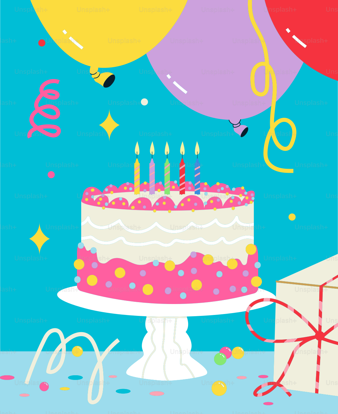 Una torta di compleanno a livelli con candele colorate vettoriale –  Immagine gratis di Illustrazione su Unsplash, image size:3000x3680