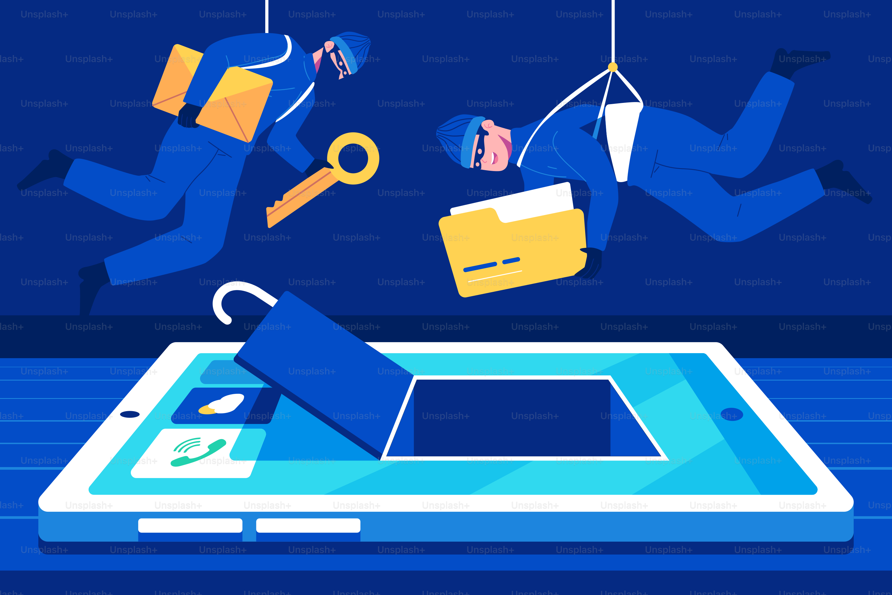 Tablet dengan seorang pria jatuh darinya