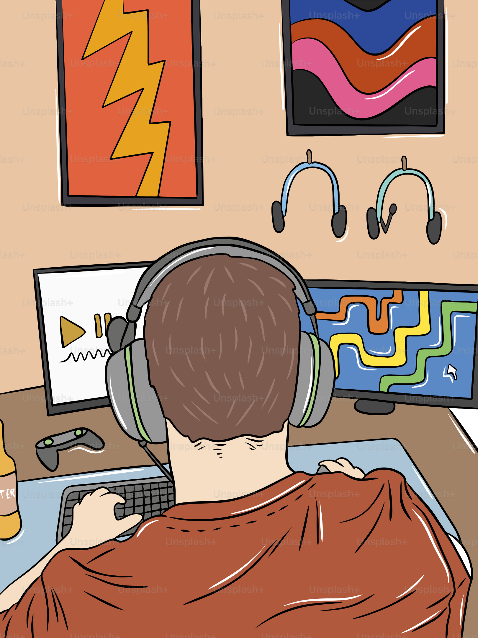 A man sitting at a desk with headphones on