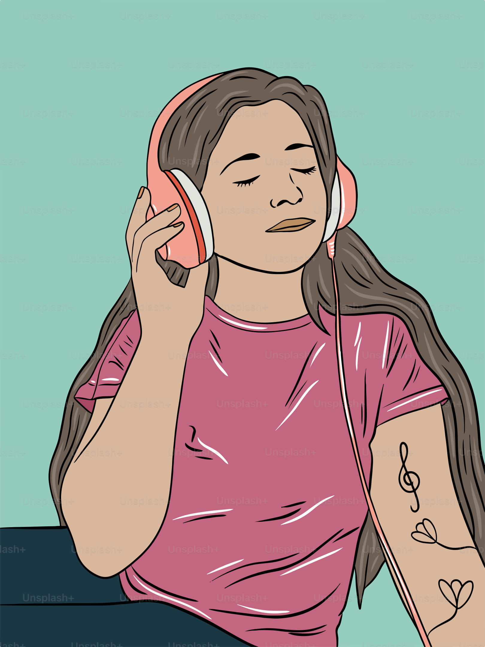 A woman with headphones listening to music