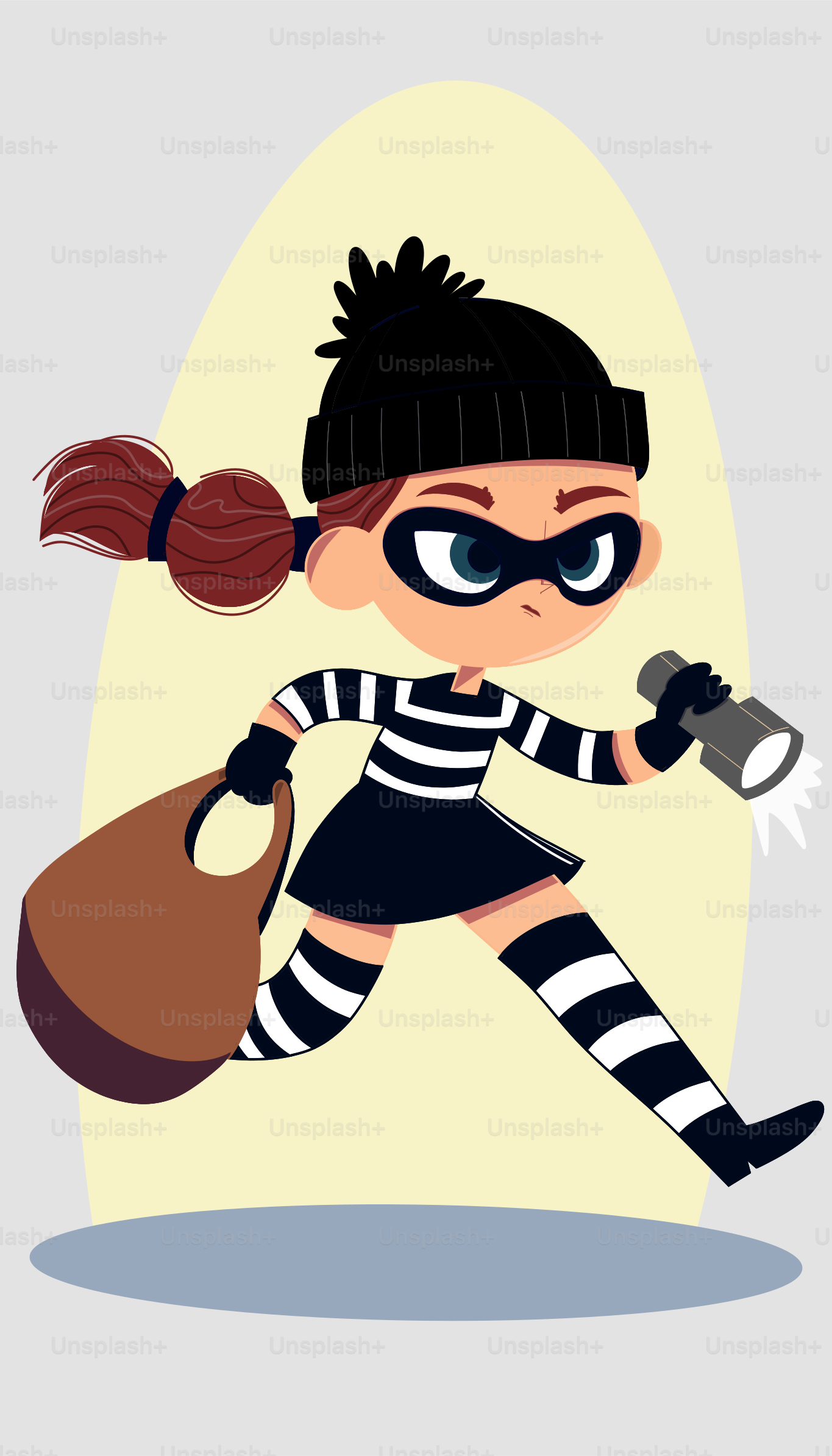 A cartoon of a girl with a bag