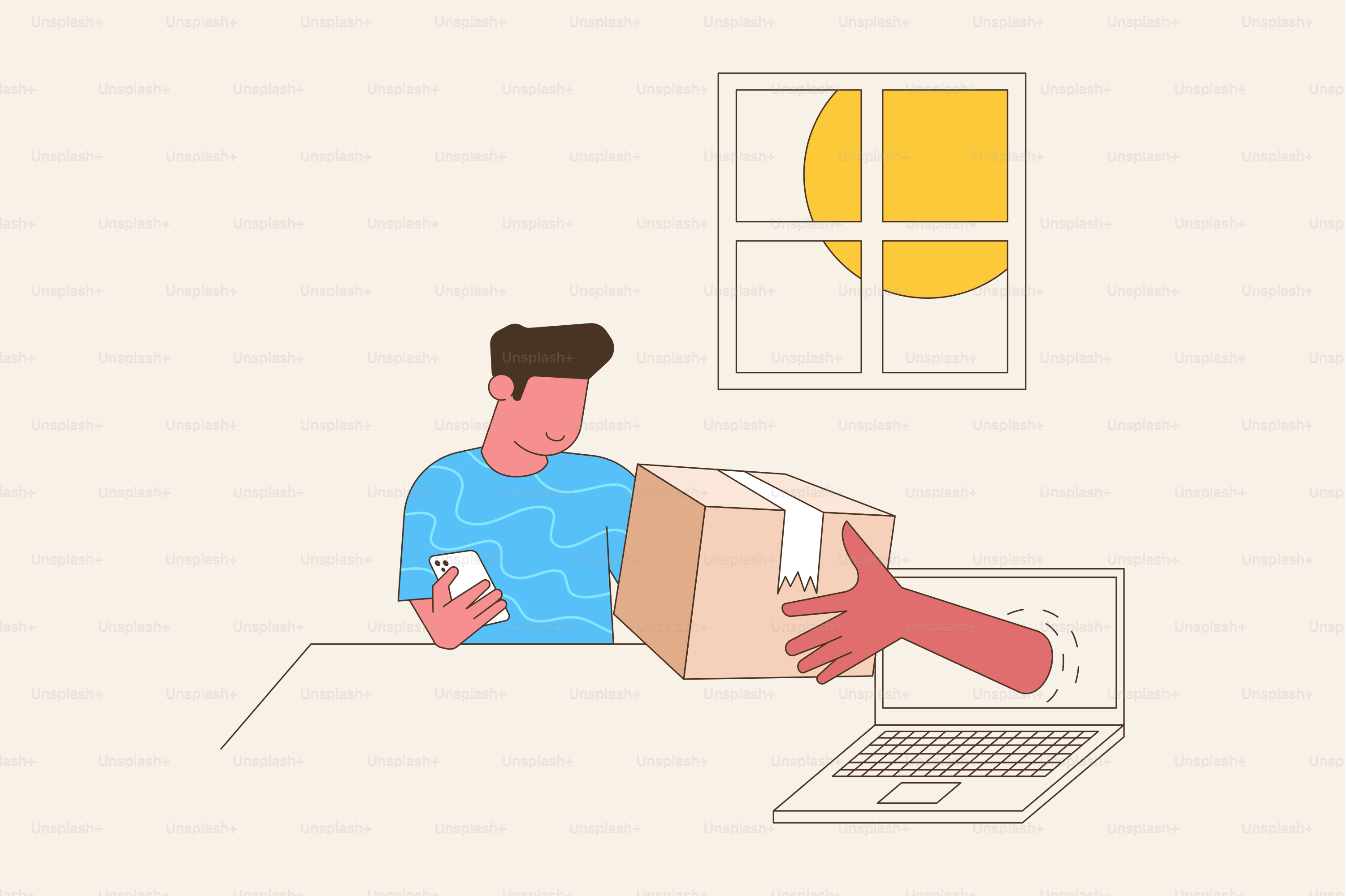 A man sitting at a desk with a laptop and a box in front of him