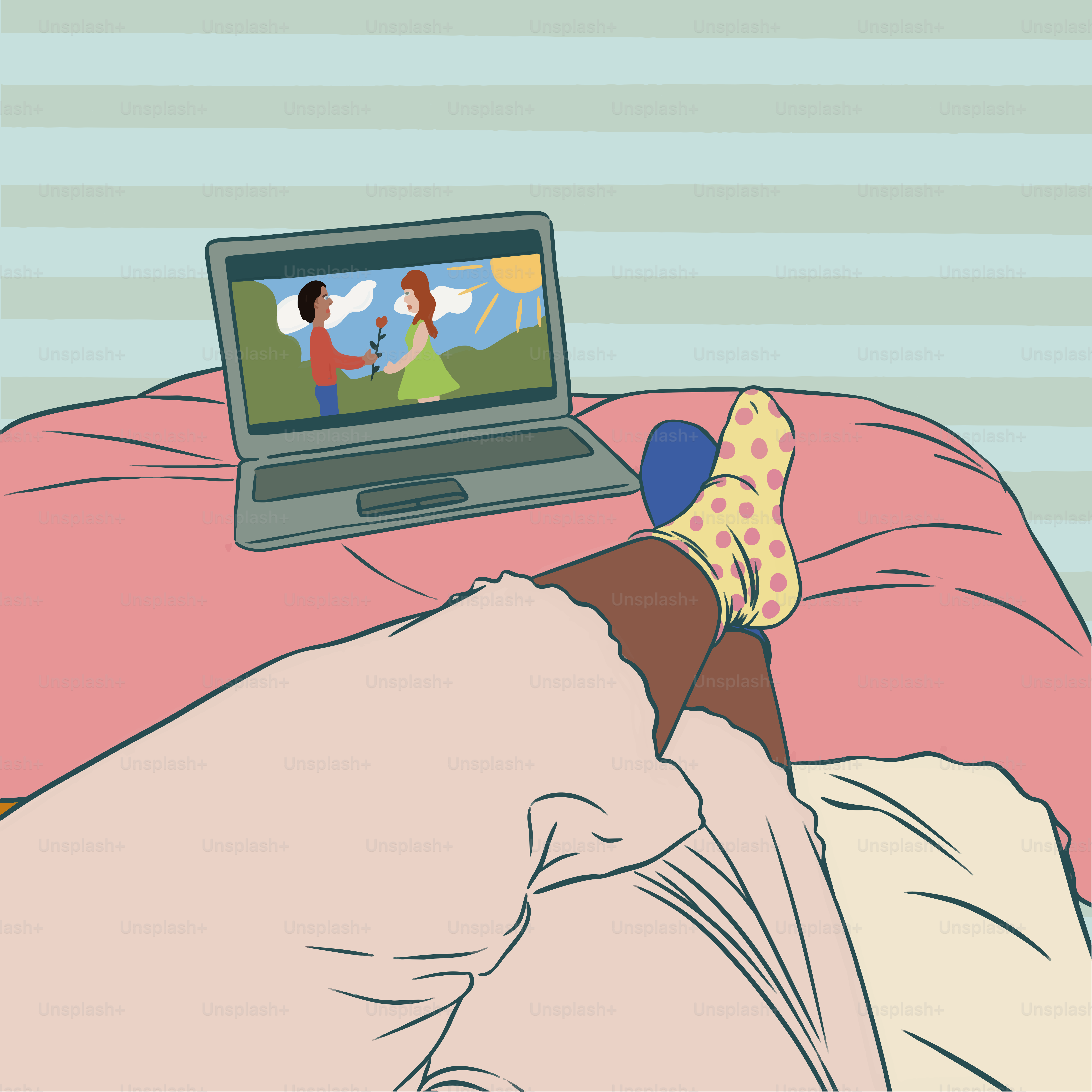 Uma pessoa deitada na cama com um laptop no colo