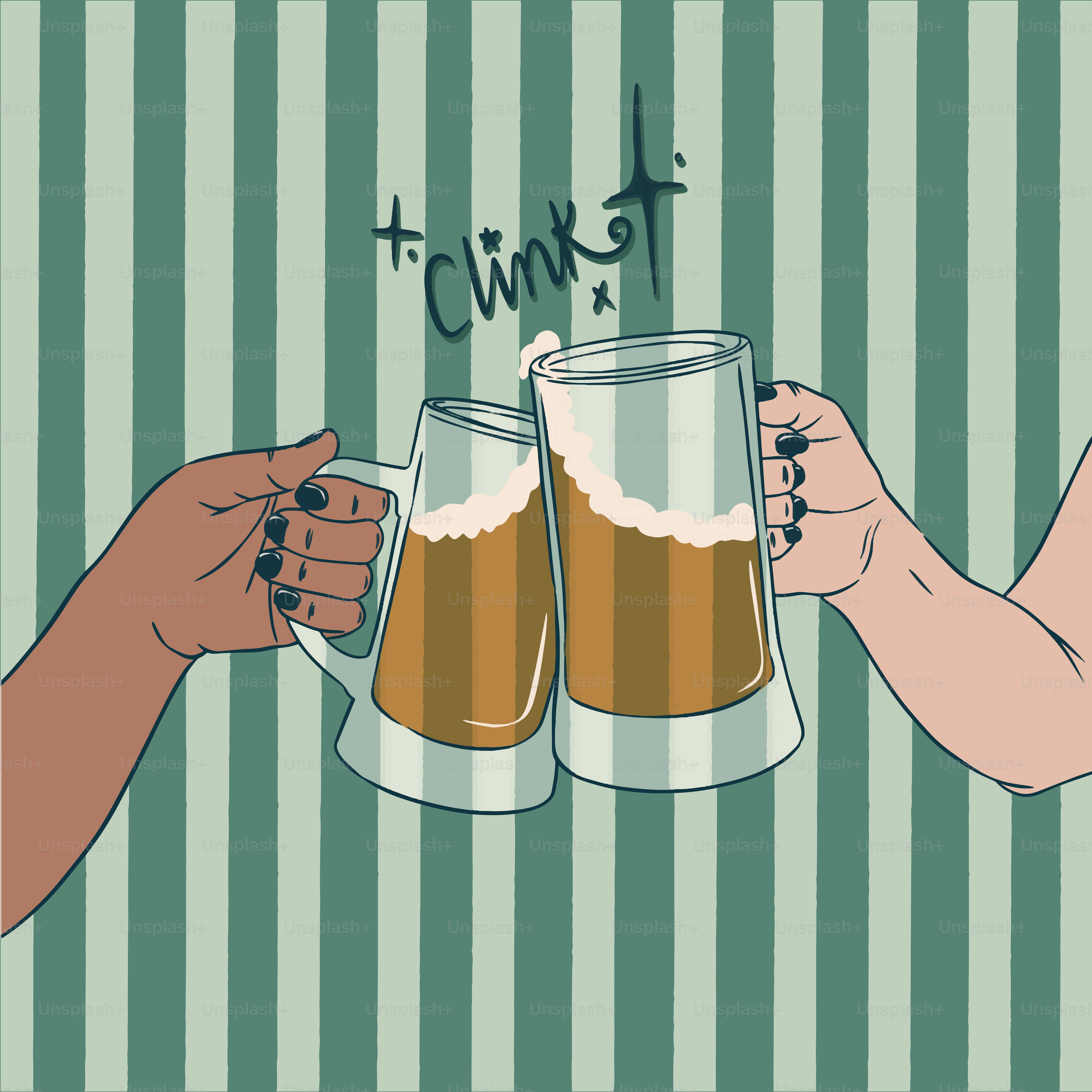 맥주를 들고 있는 몇 명이 있어요