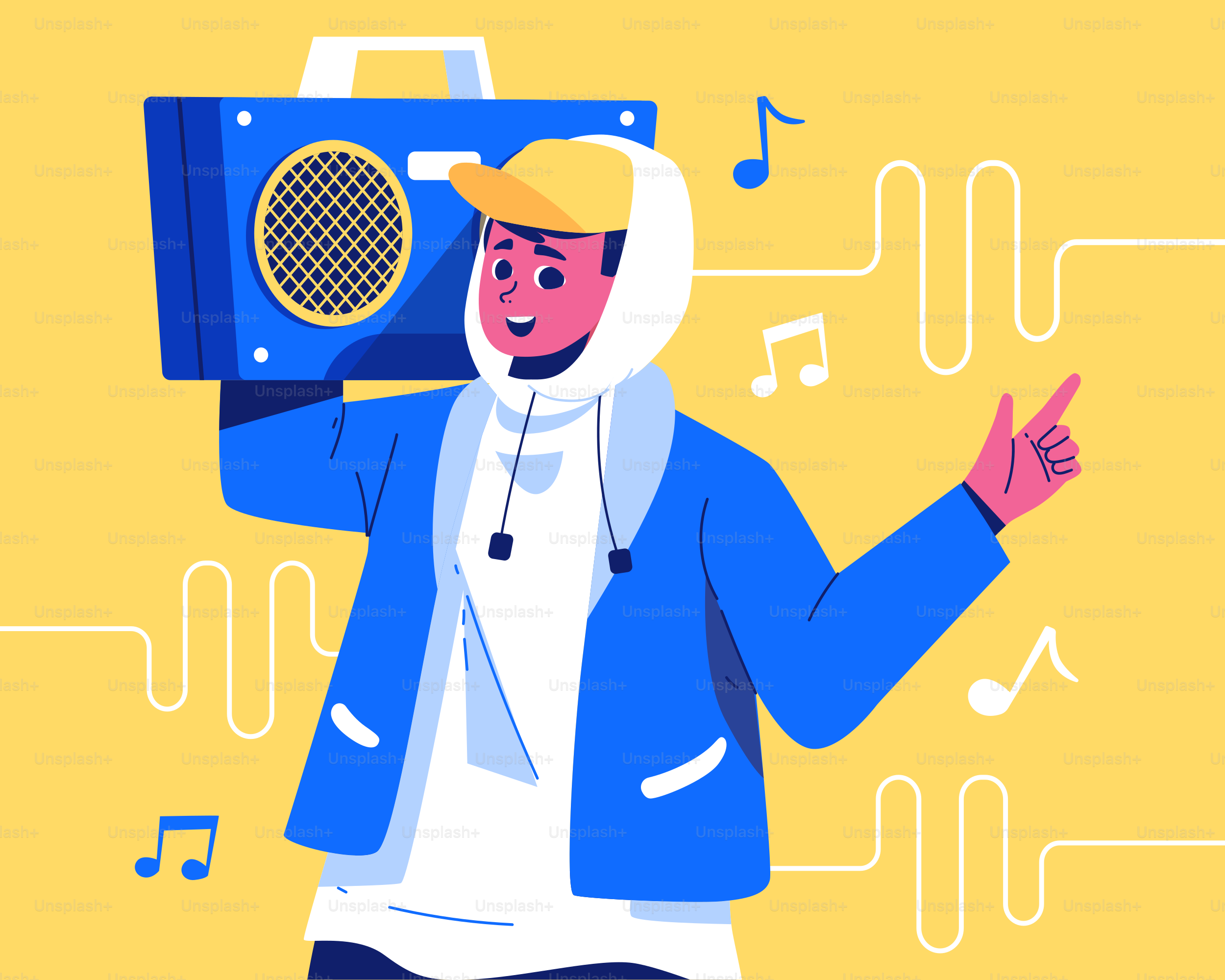 A man in a blue jacket is holding a radio