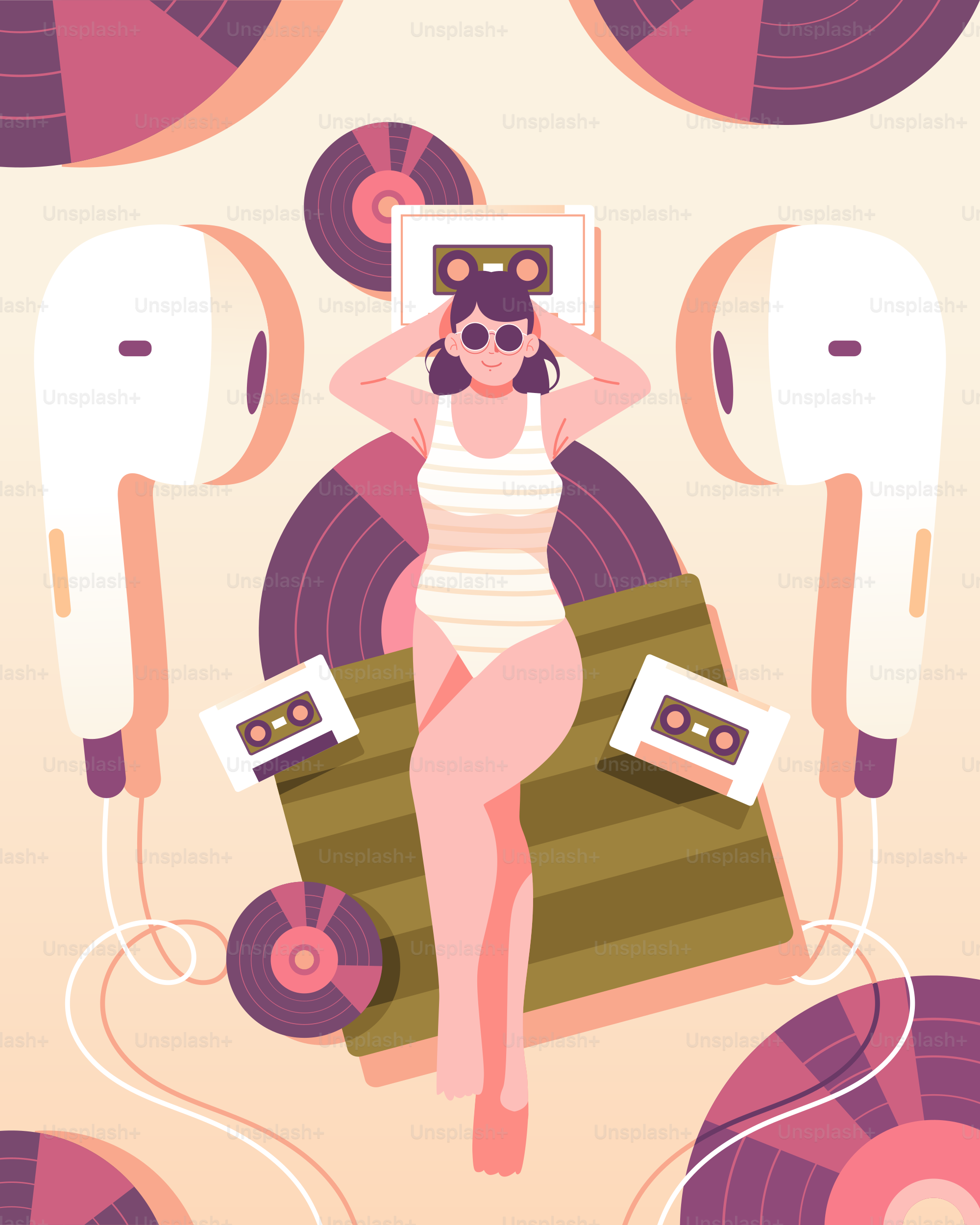 A woman in a bathing suit sitting on a bed