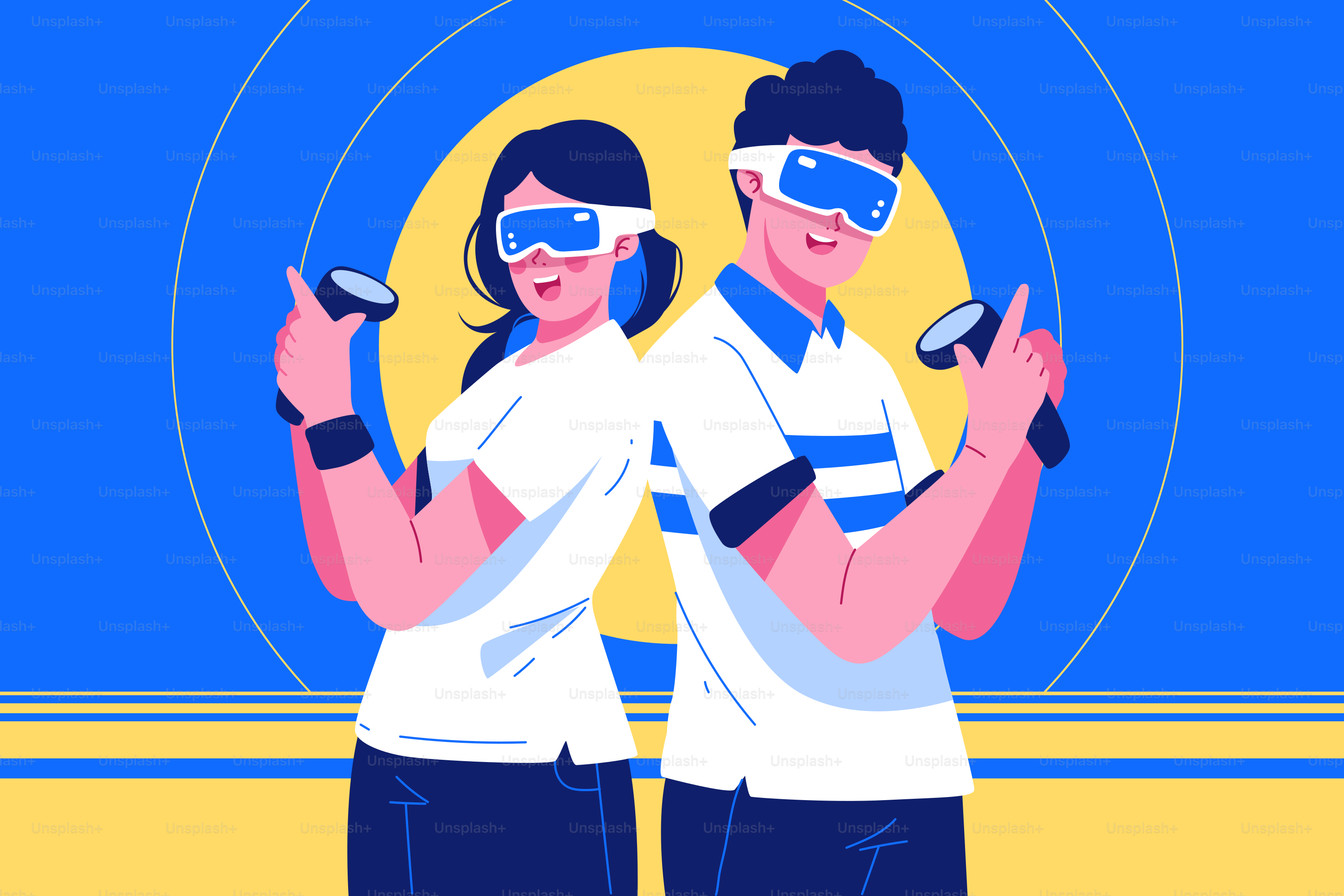 A man and a woman wearing blindfolds standing next to each other