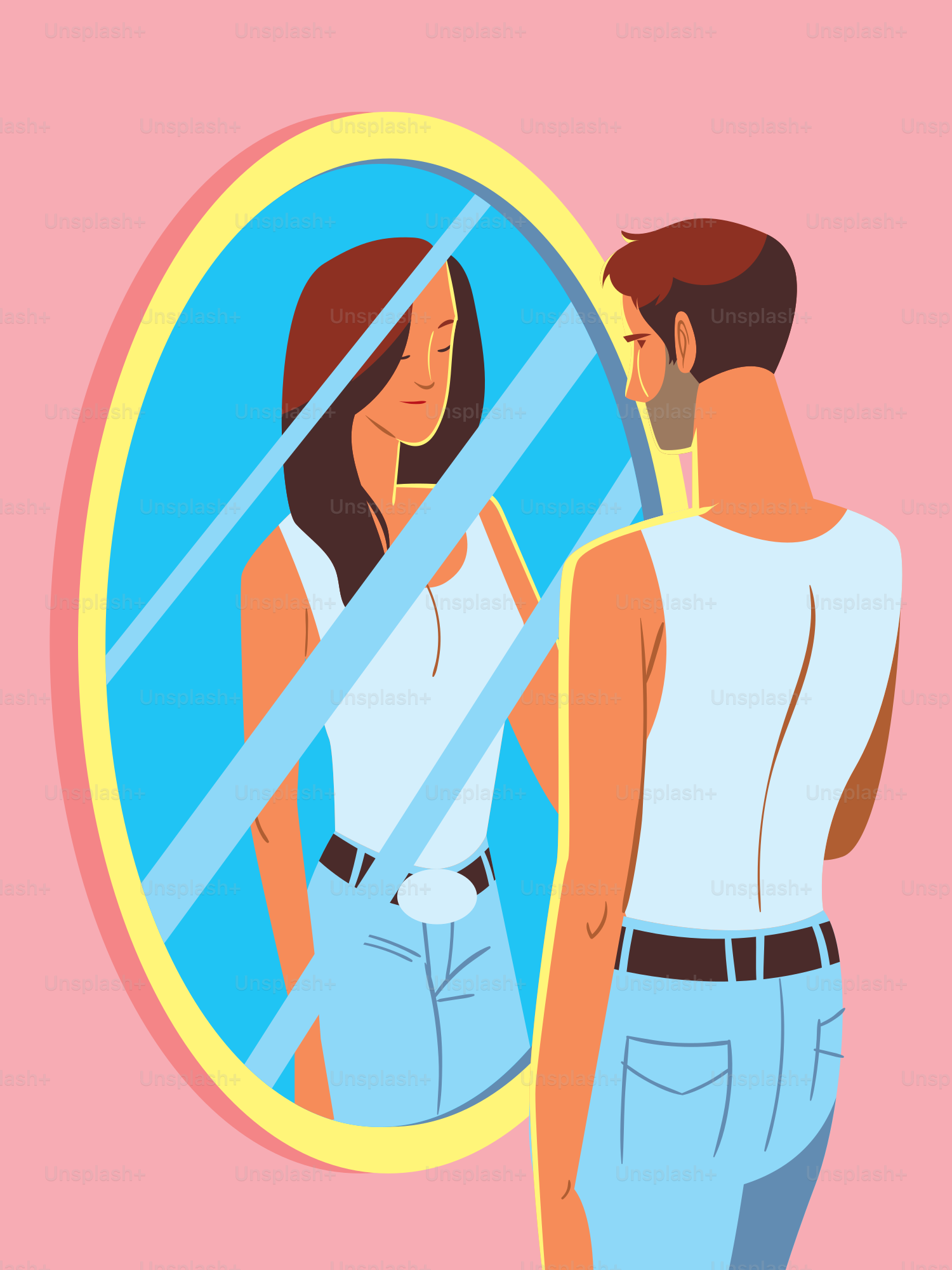 A woman looking at herself in the mirror