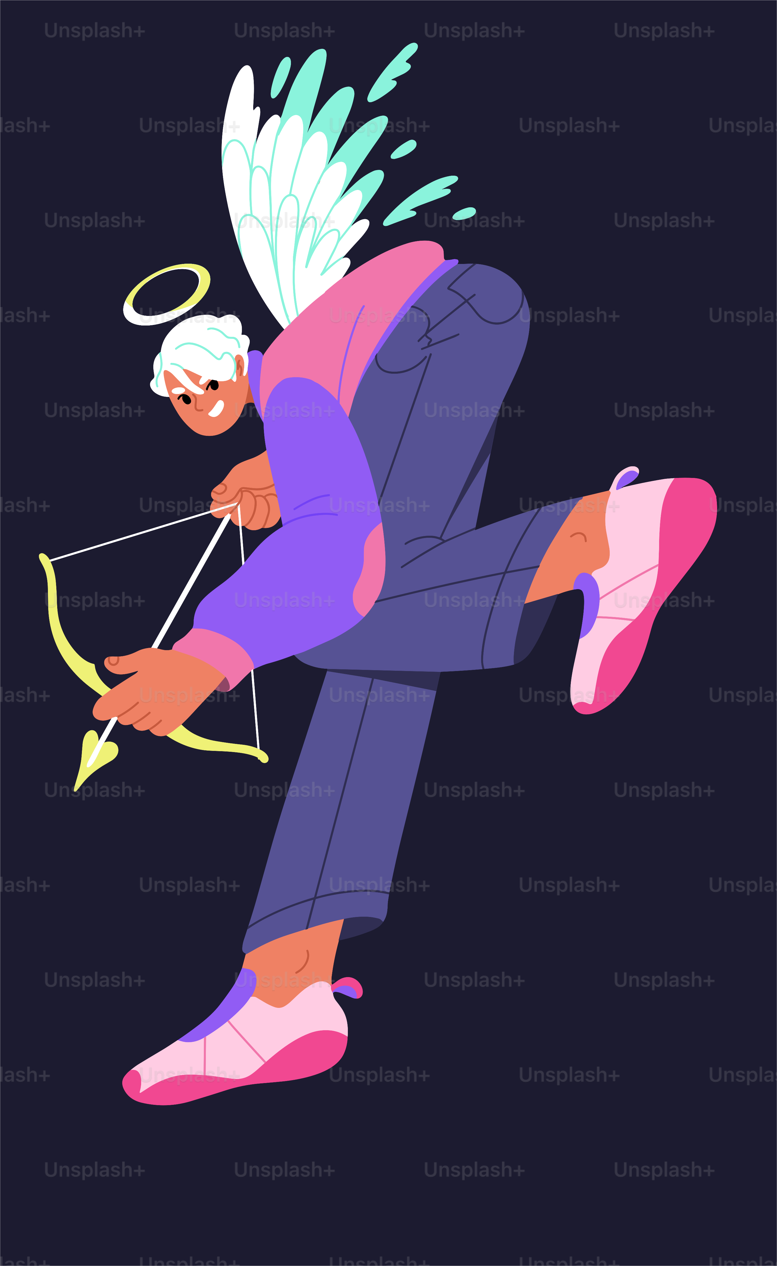 활을 든 남자와 등에 천사가 있는 사람