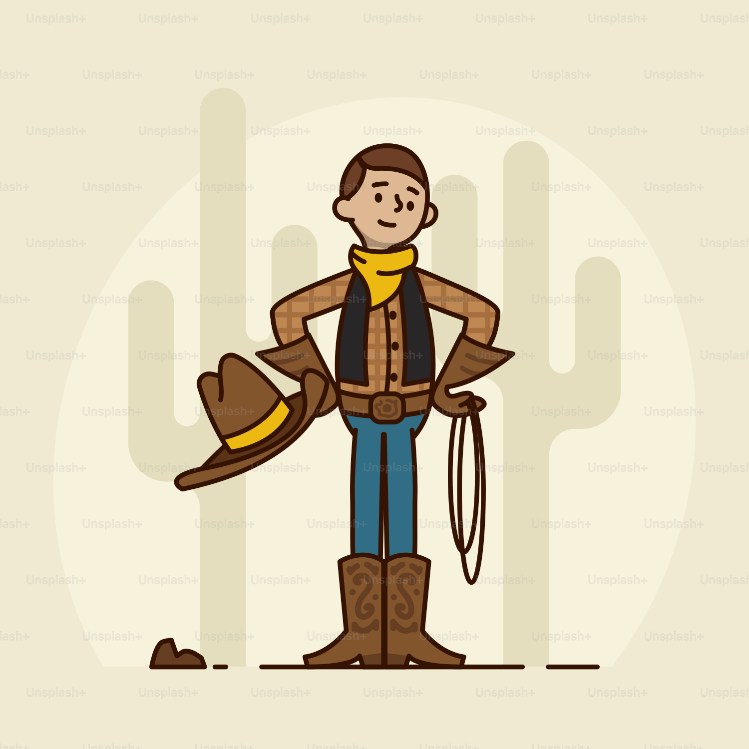 A cowboy holding a hat and a lasso