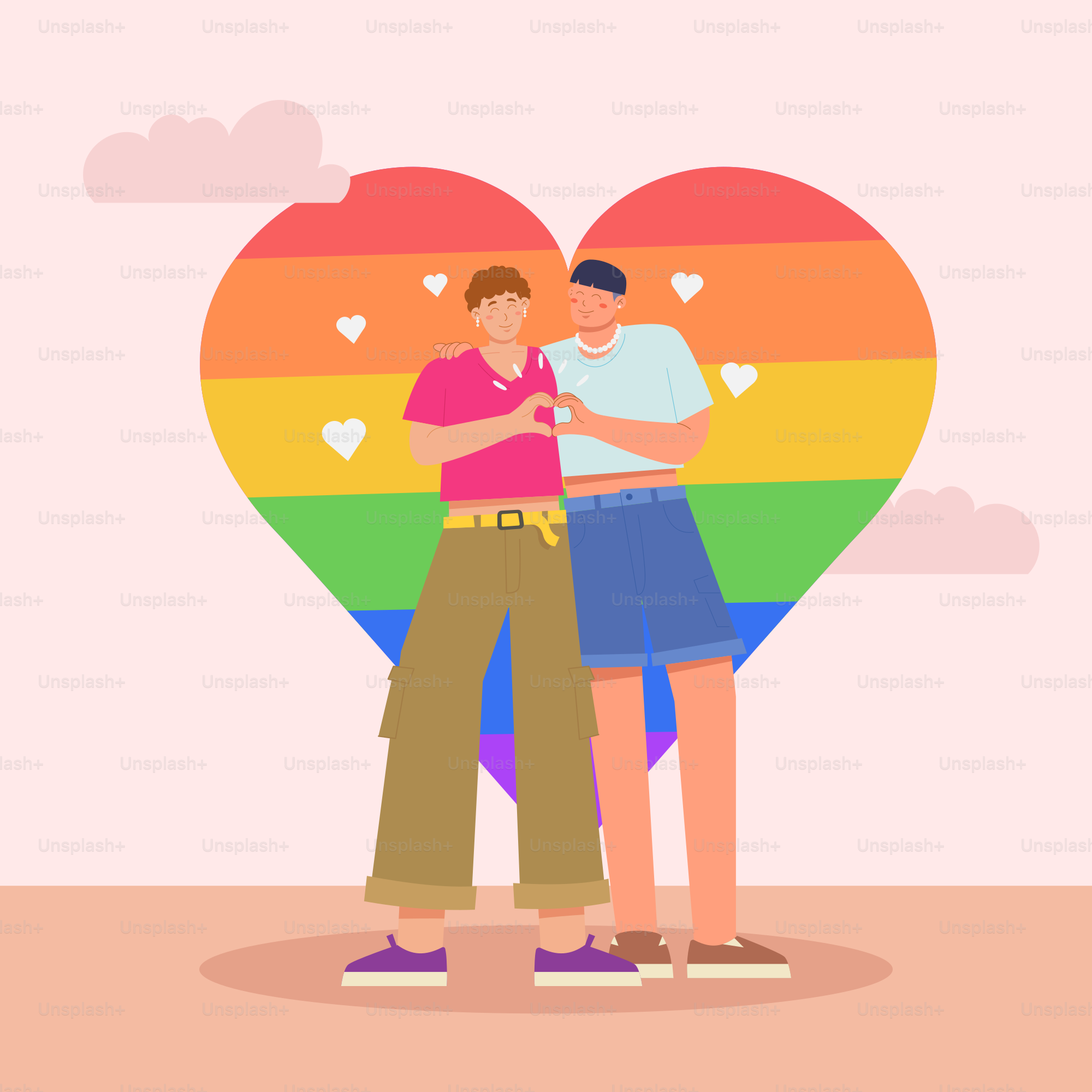 Two people hugging each other in front of a heart