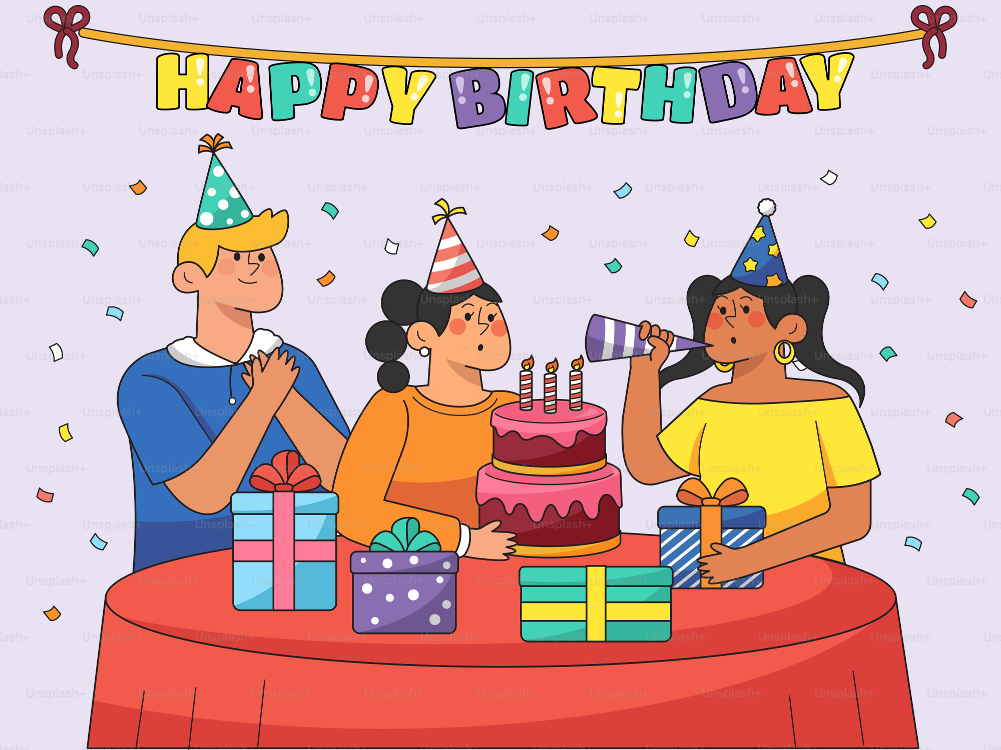 誕生日ケーキの周りに集まる人々のグループ