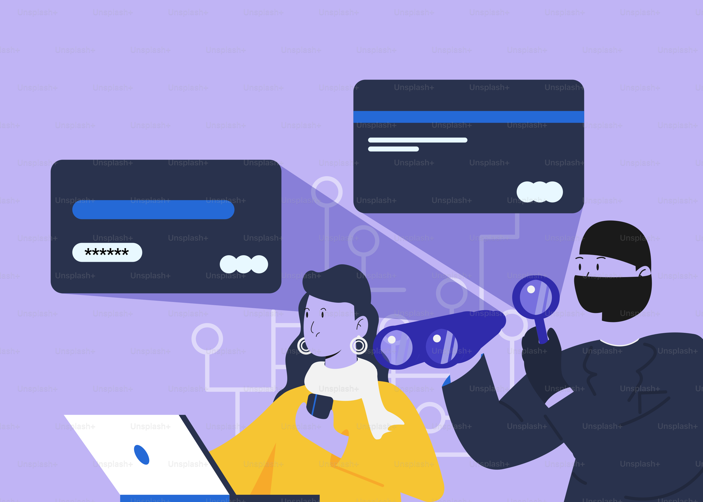 Um homem está falando em um microfone enquanto outro homem está em um laptop