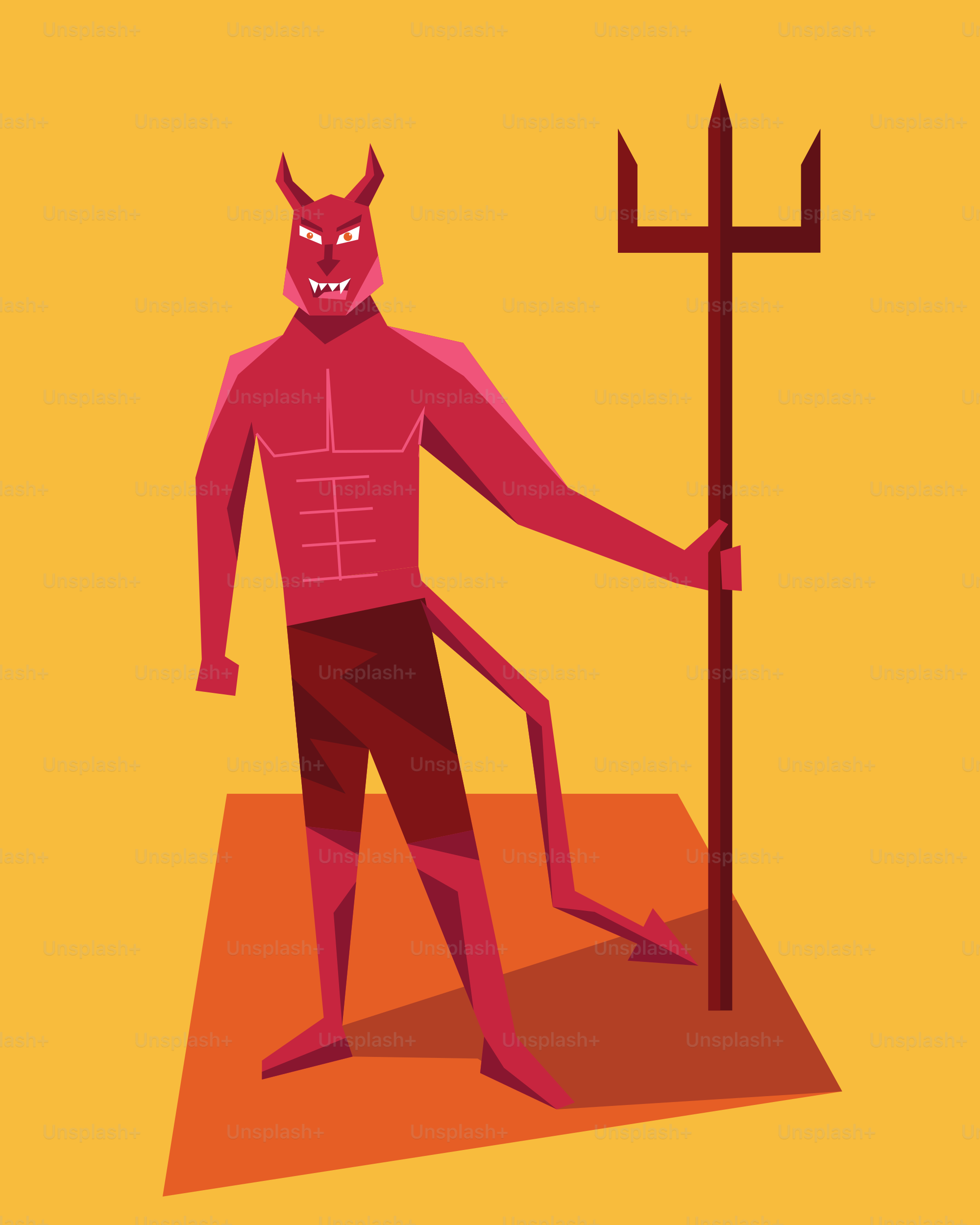 A man with a devilish face holding a pitchfork