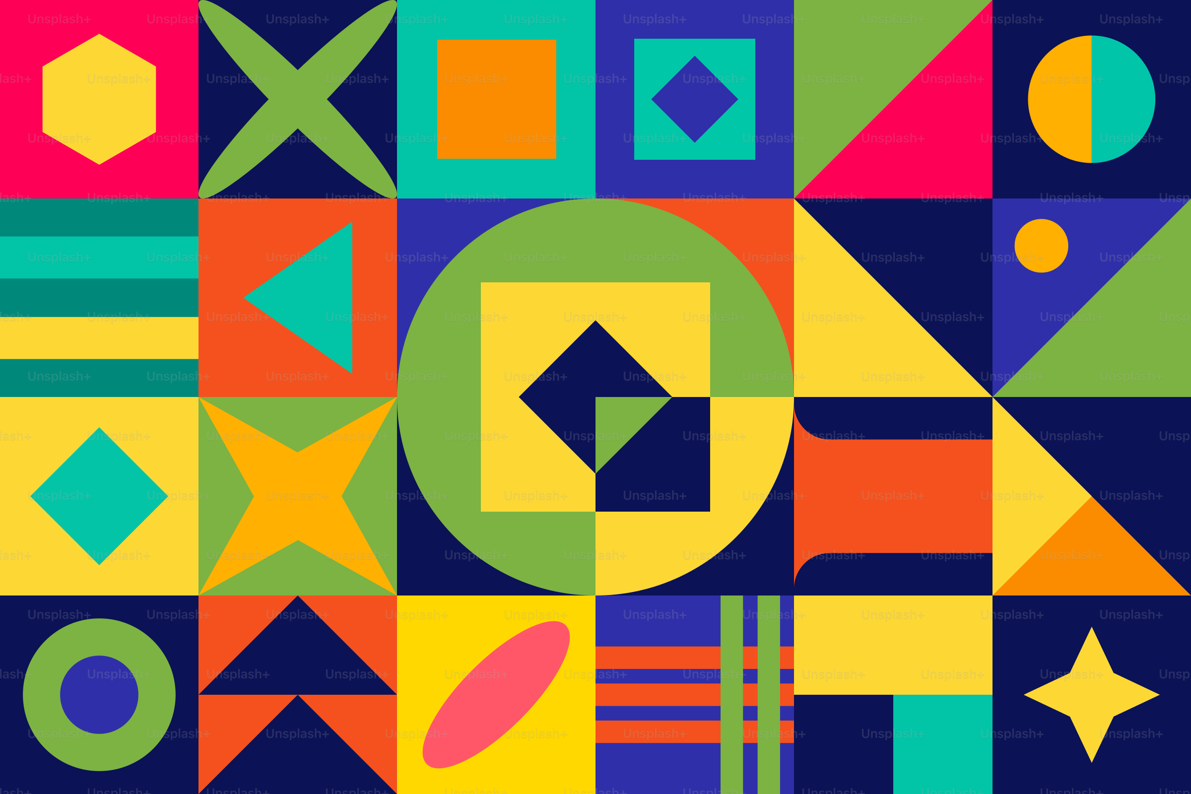 A poster with a lot of different shapes and colors