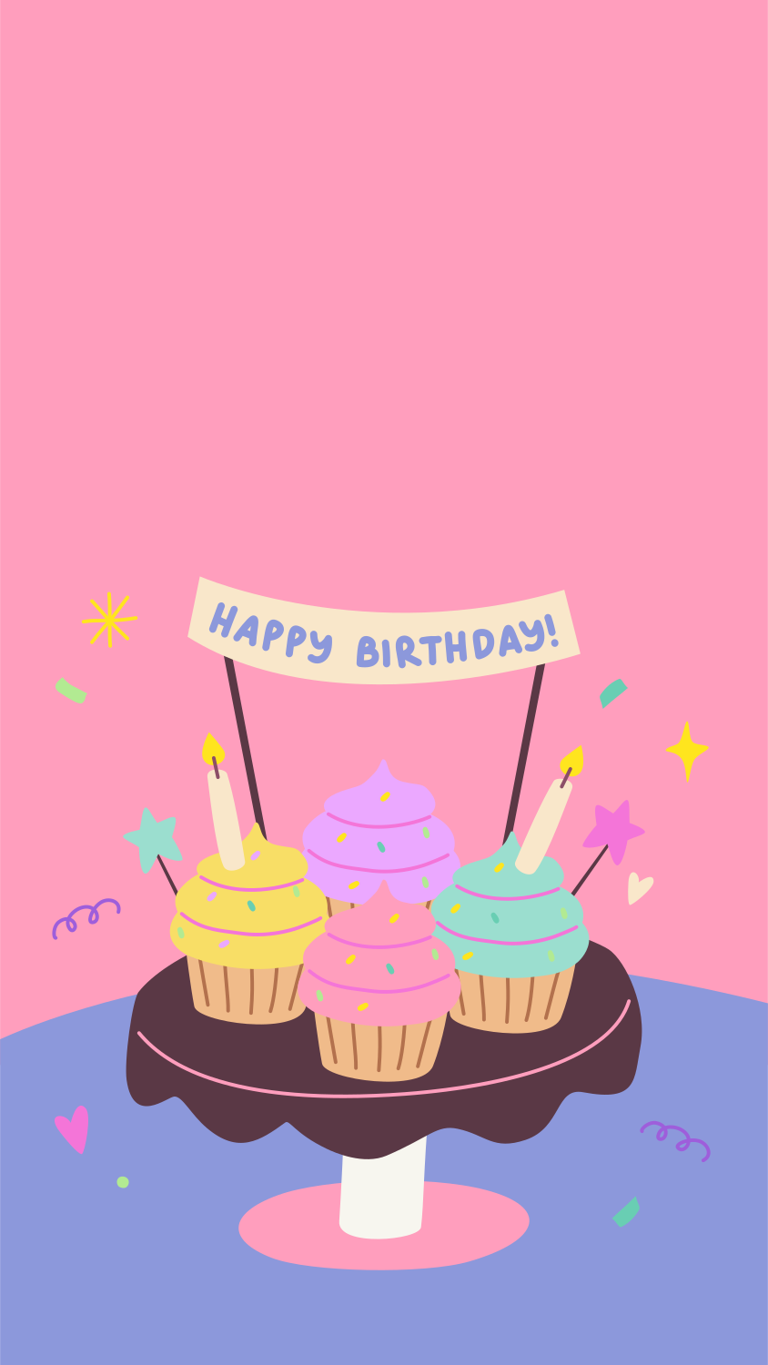 A birthday card with cupcakes and candles
