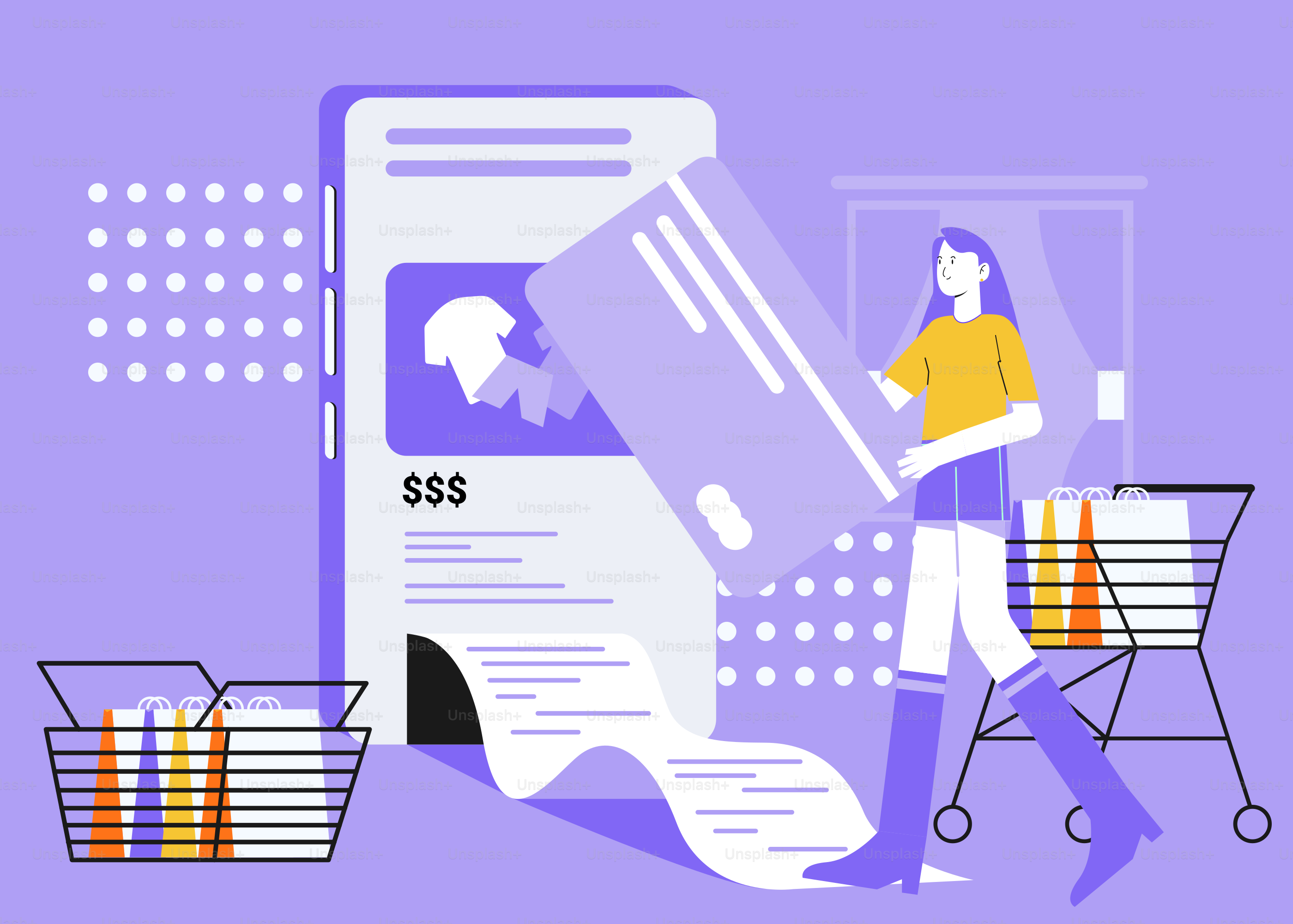 A person pushing a large piece of paper in a shopping cart