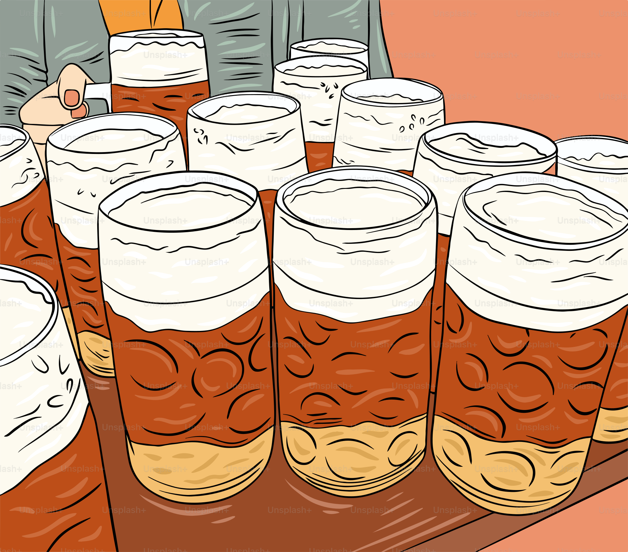 A bunch of beer glasses sitting on top of a table