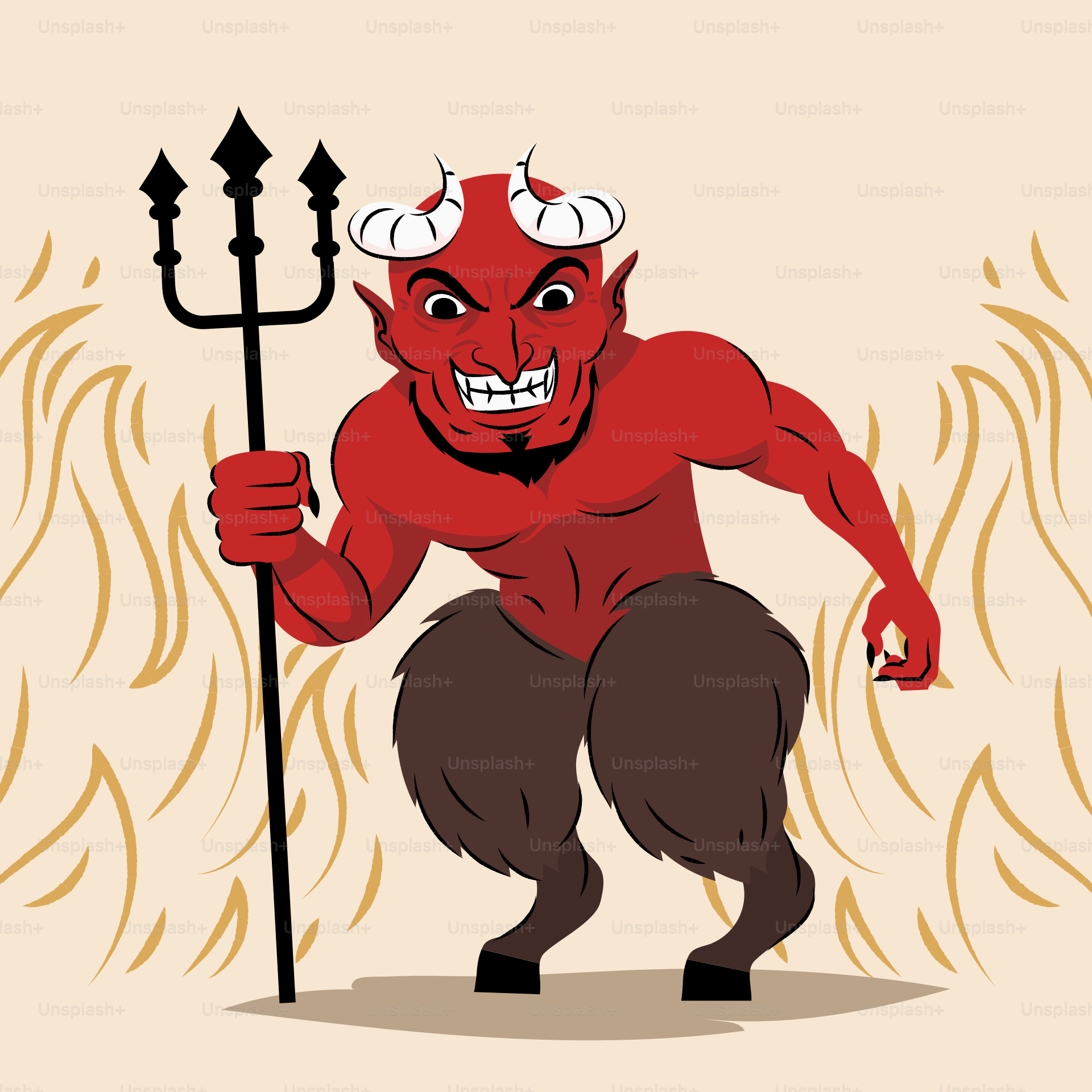 A devil with horns and horns holding a pitchfork