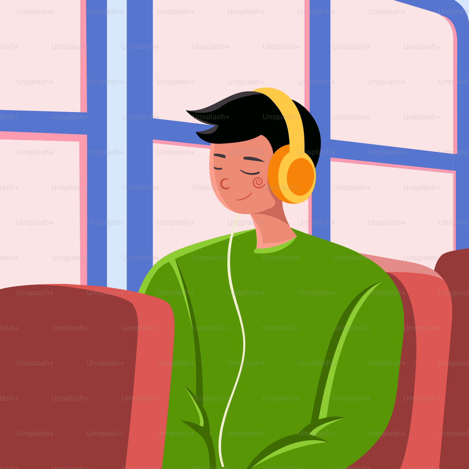 Un hombre con auriculares sentado en un autobús