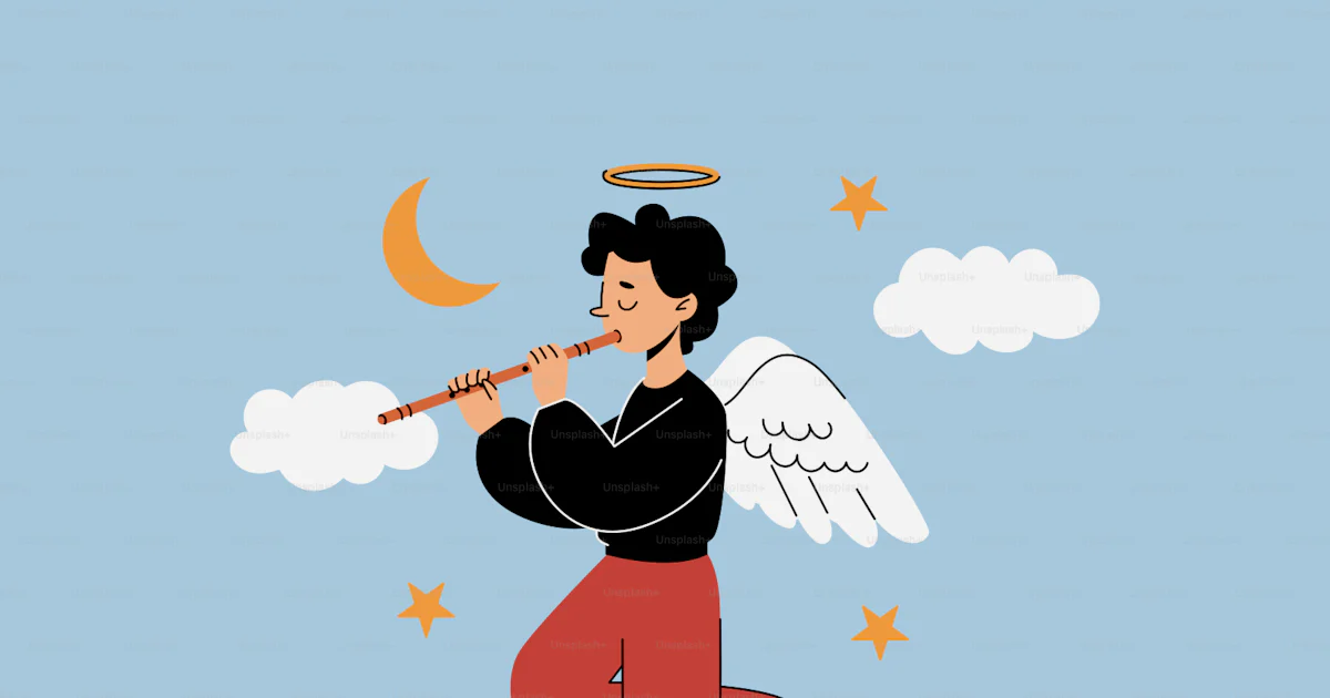 Vektor Seorang malaikat memainkan seruling di atas awan – Gambar Bulan ...