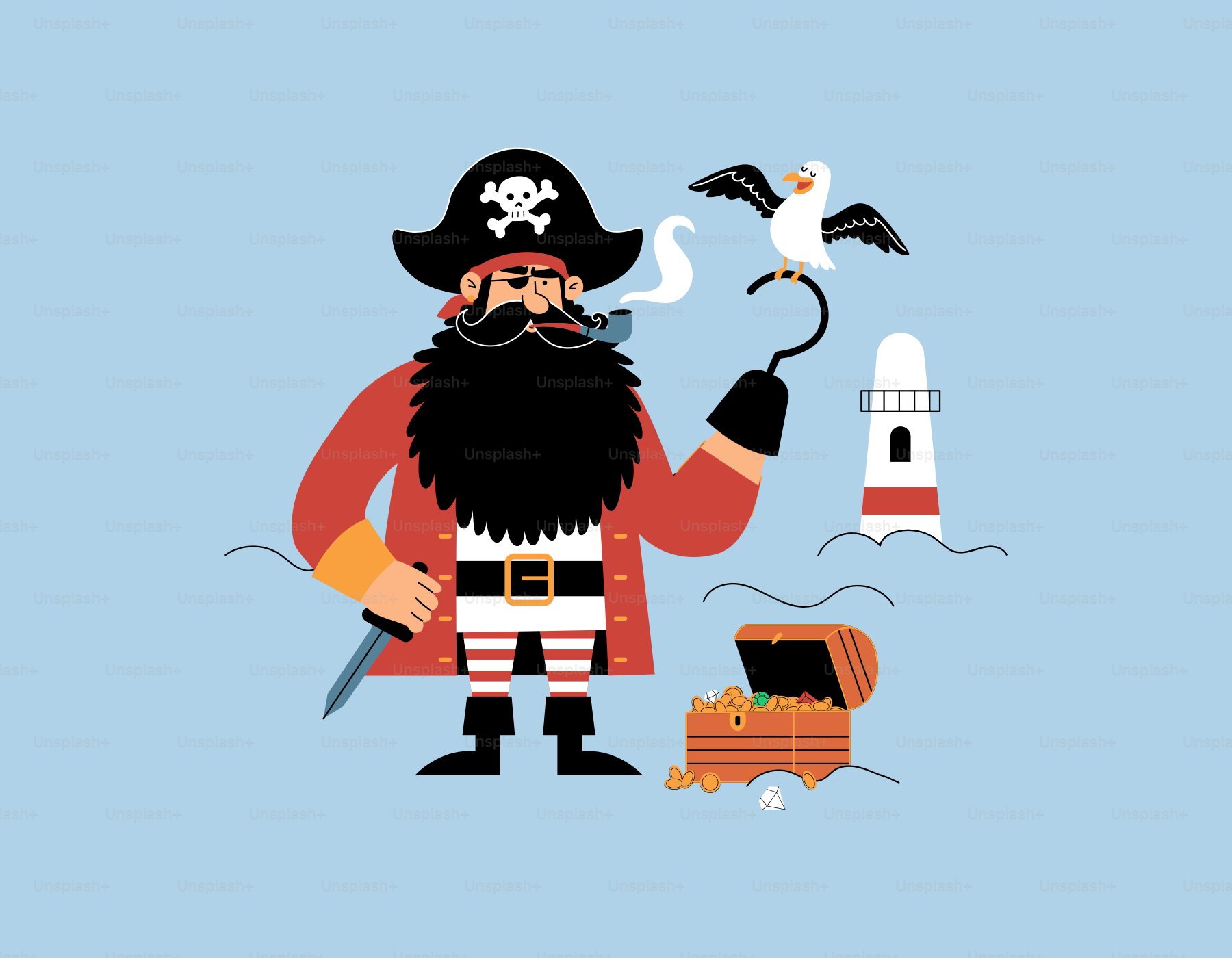 A pirate with a sword and a bird