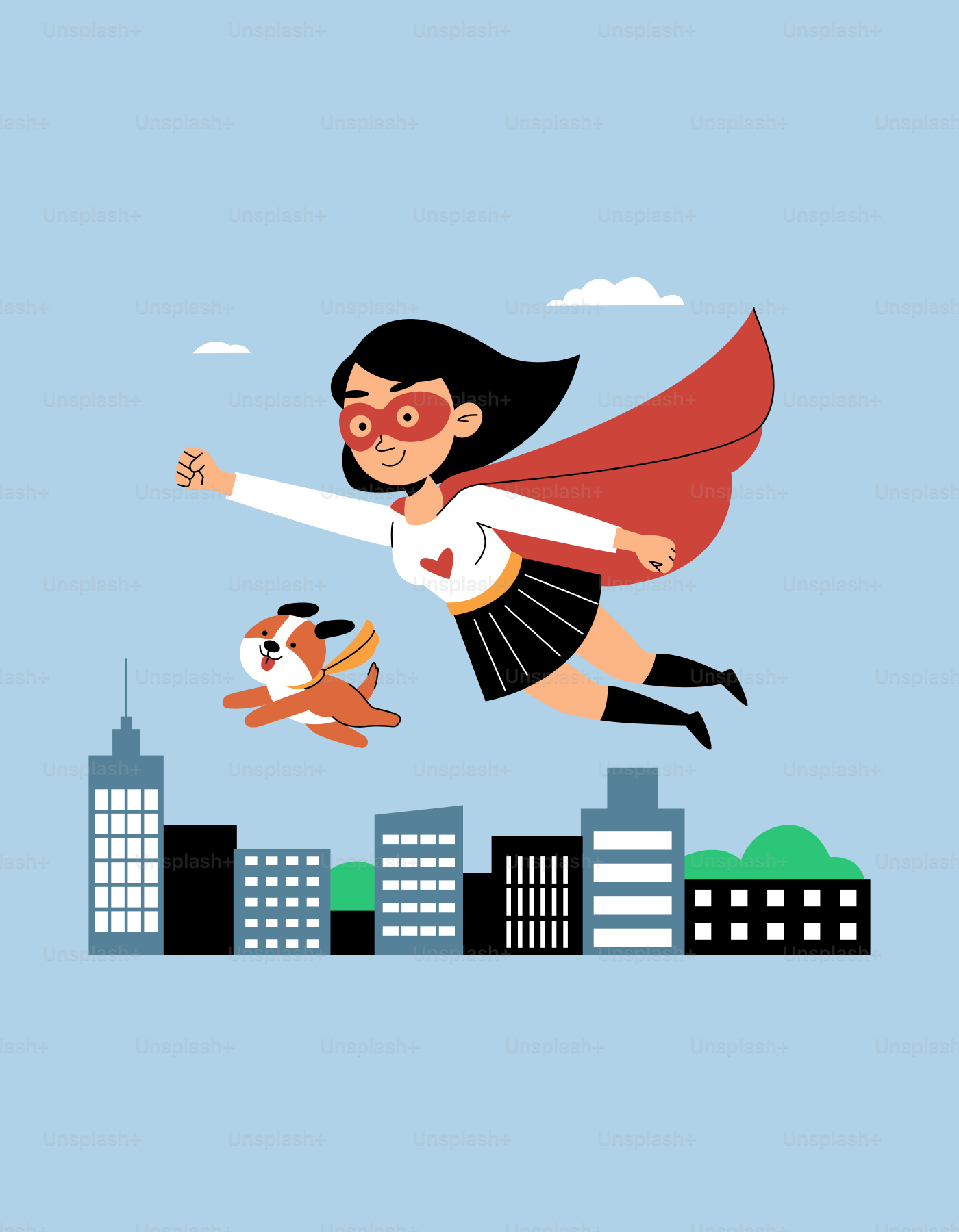A woman flying through the air with a dog