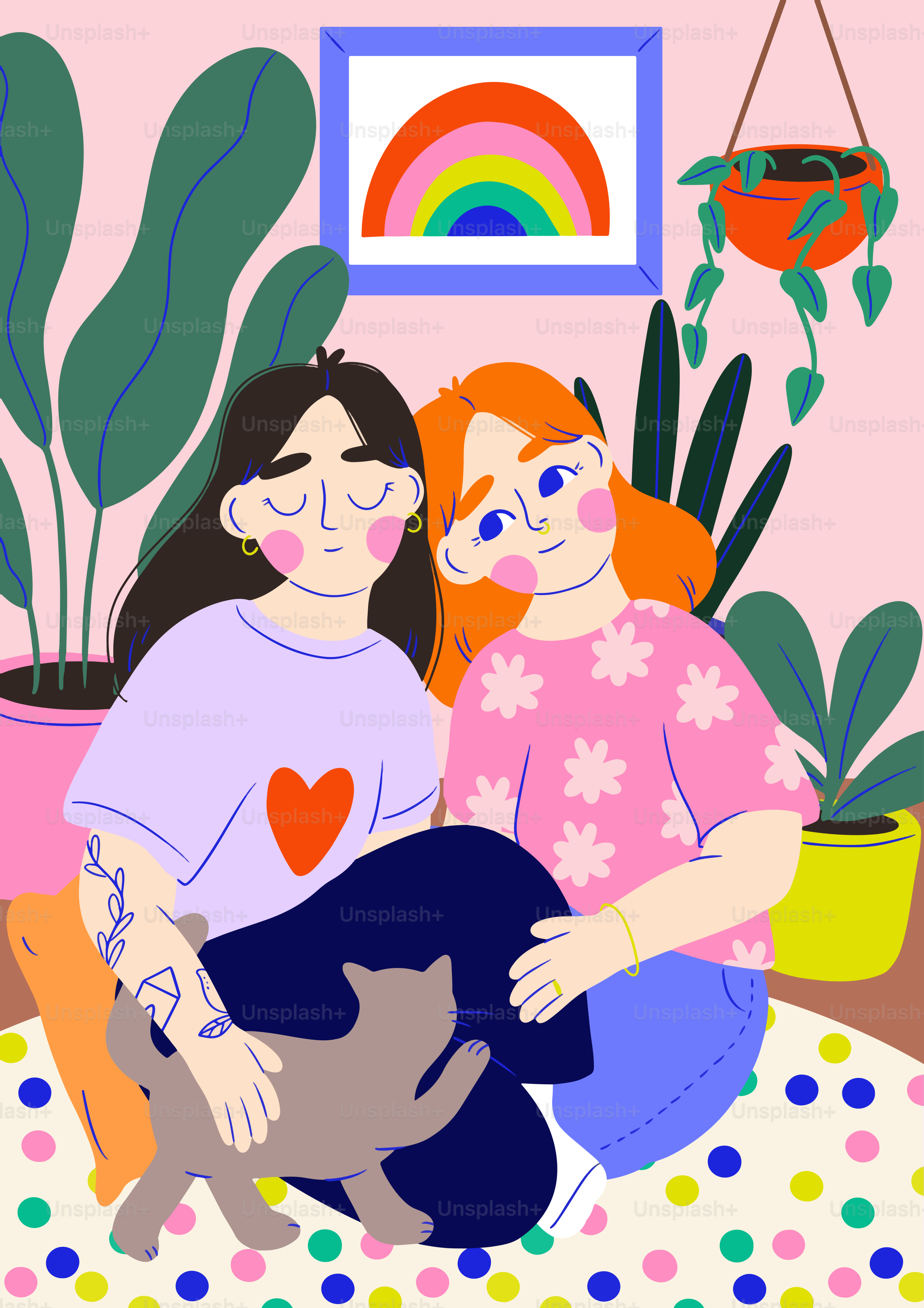 A couple of women sitting on top of a couch