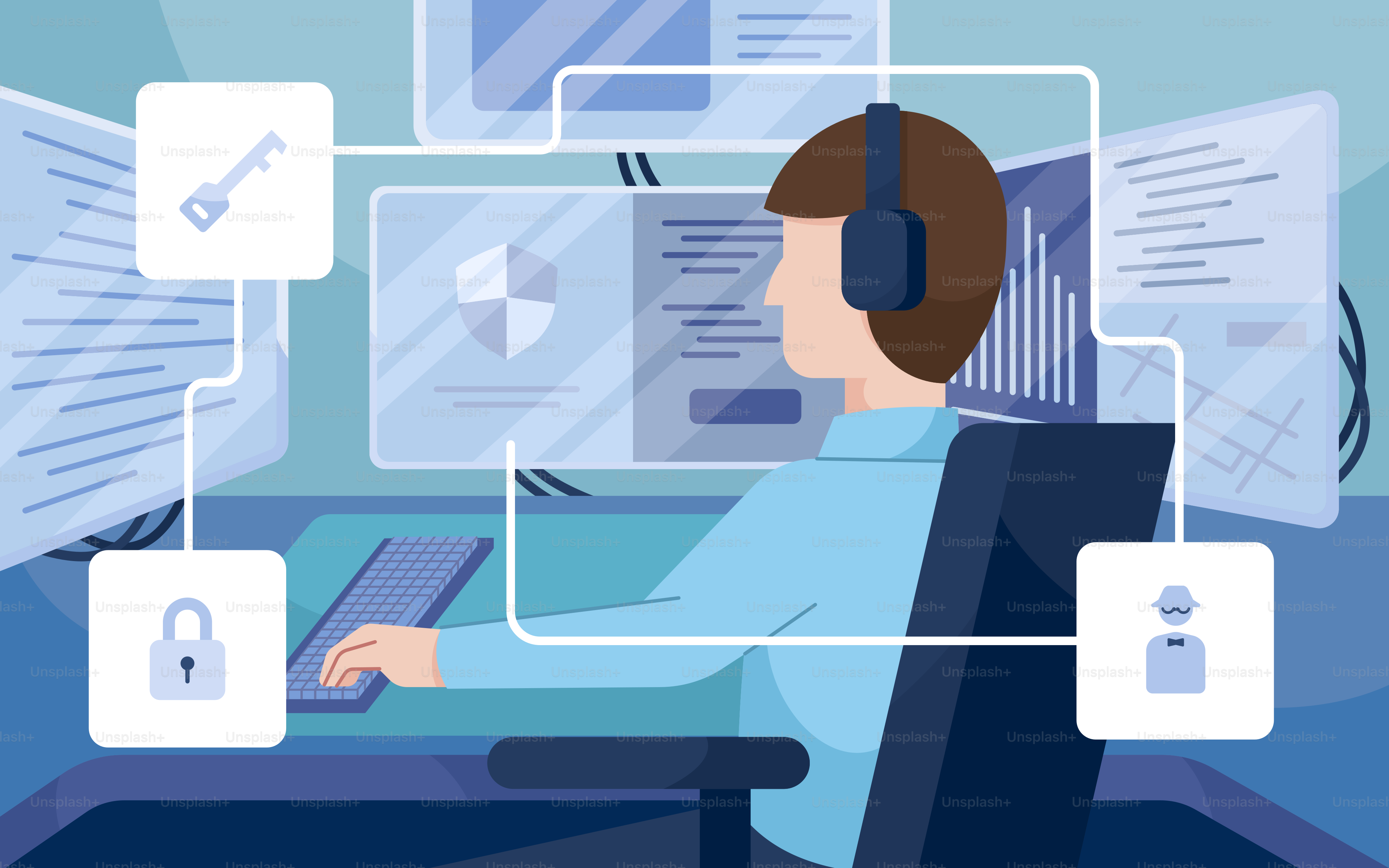 A person sitting at a desk with headphones on