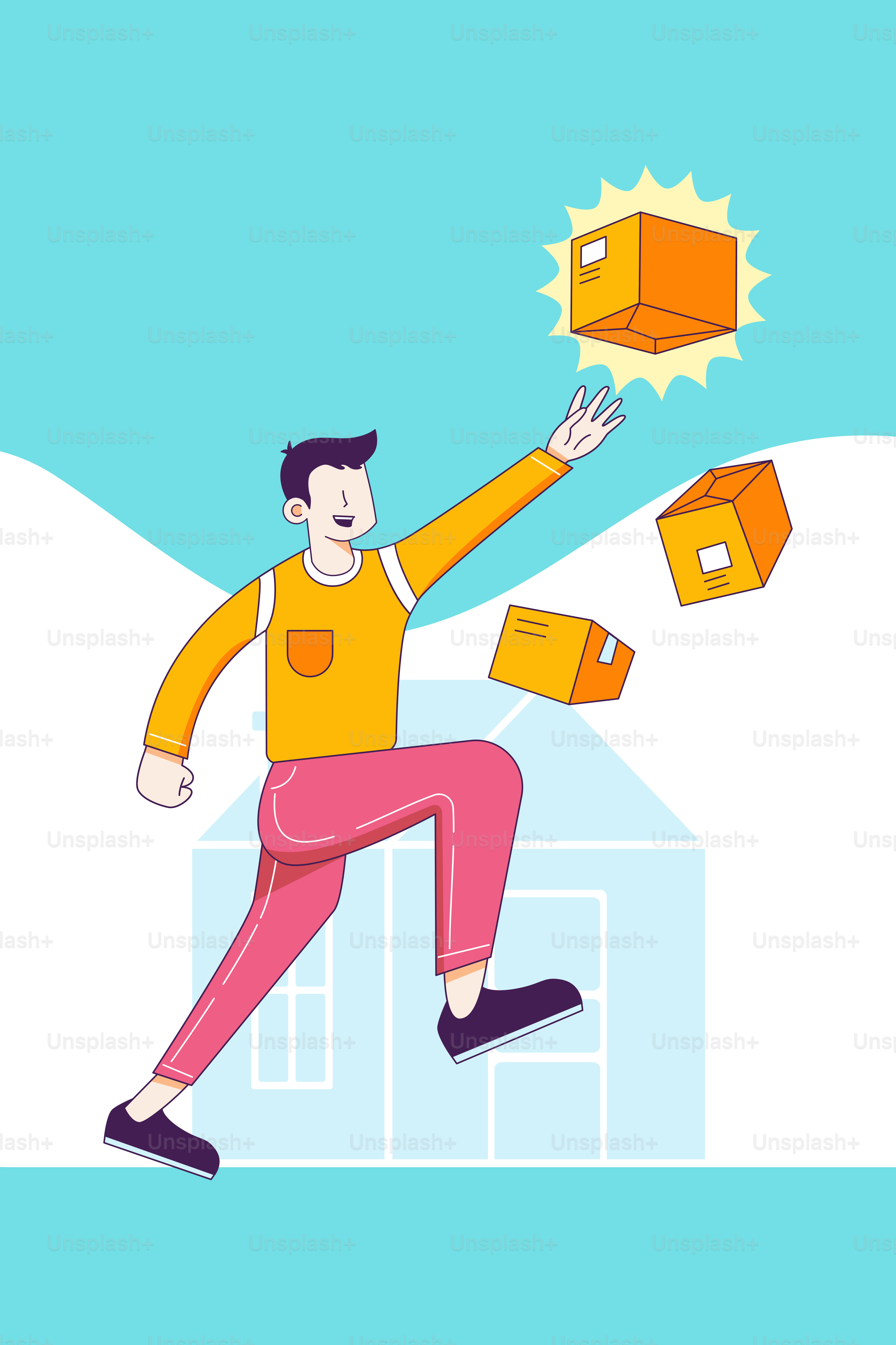 A man is running with boxes in his hand